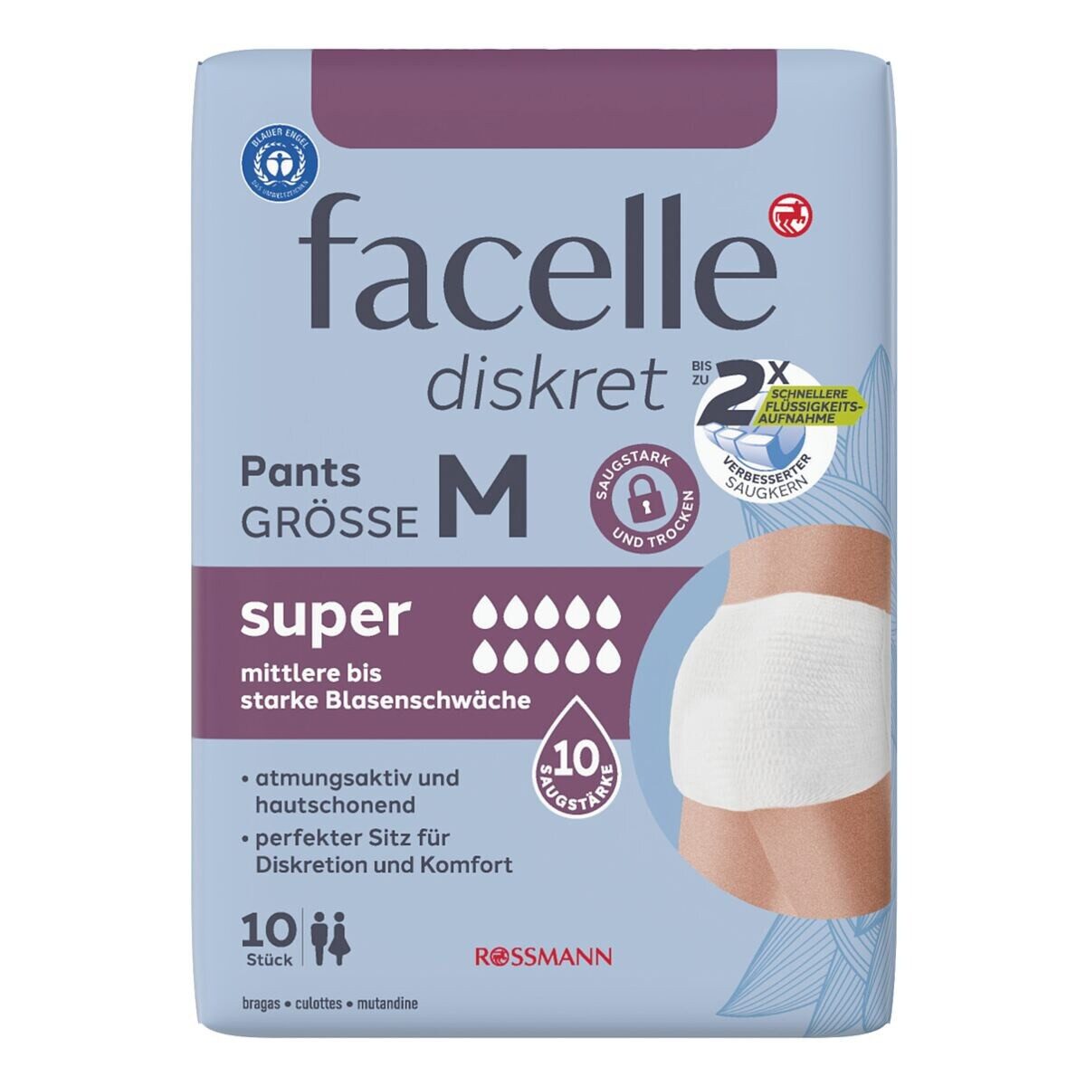 facelle Inkontinenz-Pants Pants super, 10, M, Konfektionsgröße: 38-44 Damen, Wäschegröße: 6-7 Herren Gr., Saugstärke: 10