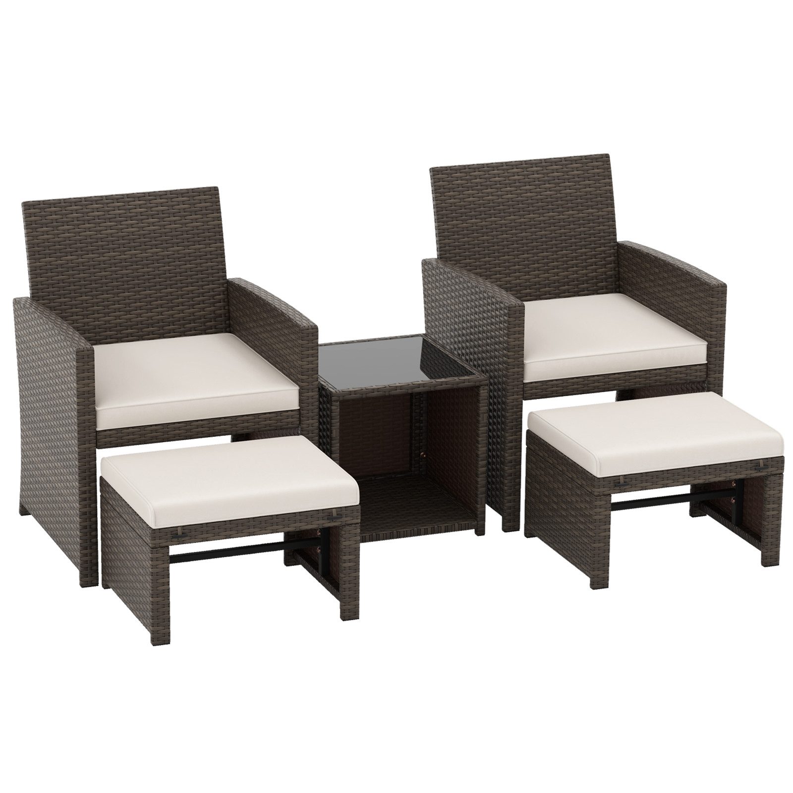 COSTWAY Balkonset, (5-tlg), Rattan, 2 Sessel, Tisch, Sitzkissen & Ottomane günstig online kaufen