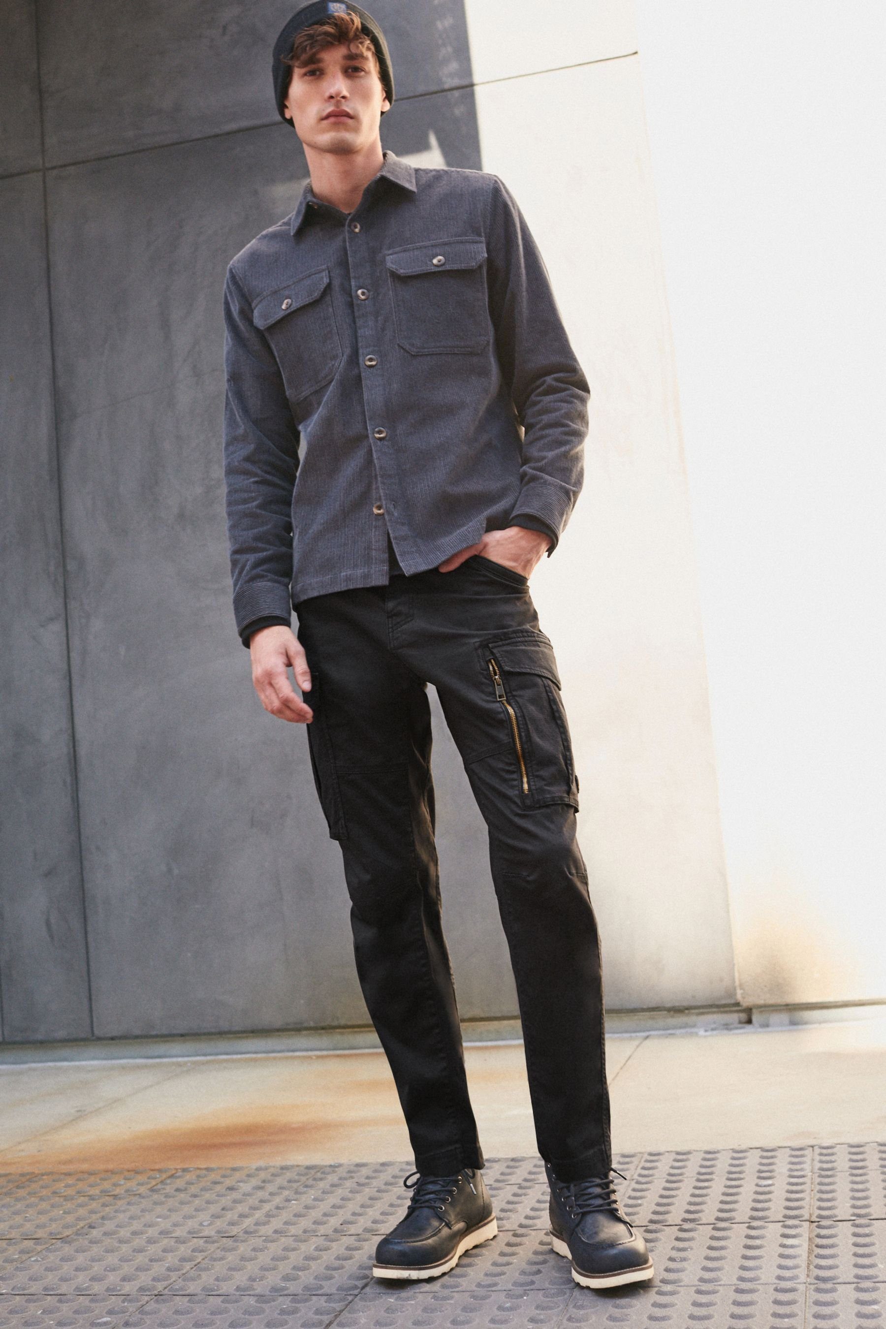 Next Cargohose Slim Fit Stretch-Cargohose mit Zierreißverschluss (1-tlg)