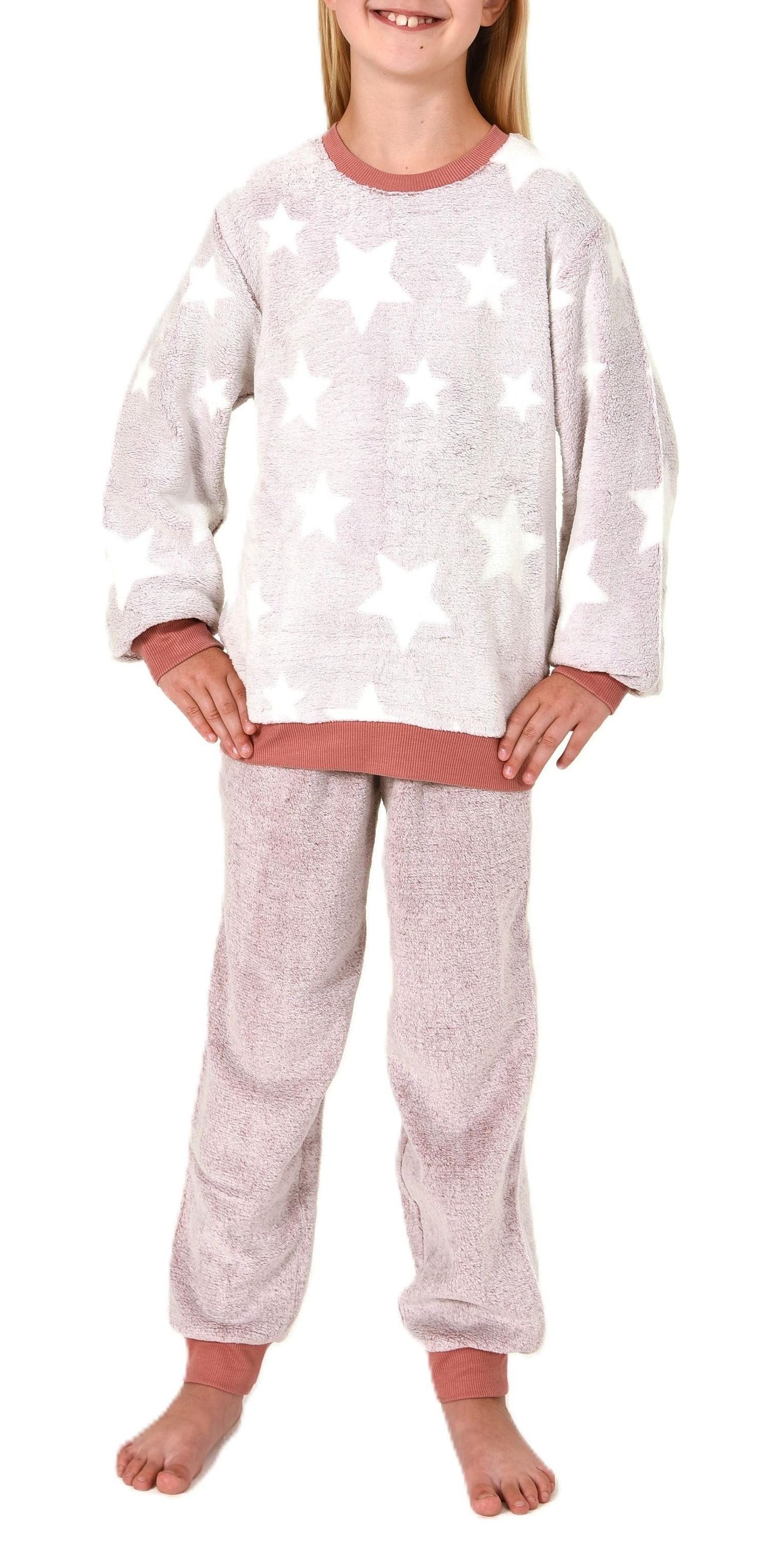 Normann Pyjama Kuschelig warmer Mädchen Schlafanzug Pyjama aus Coralfleece mit Tupfen – Bild 2 von 5