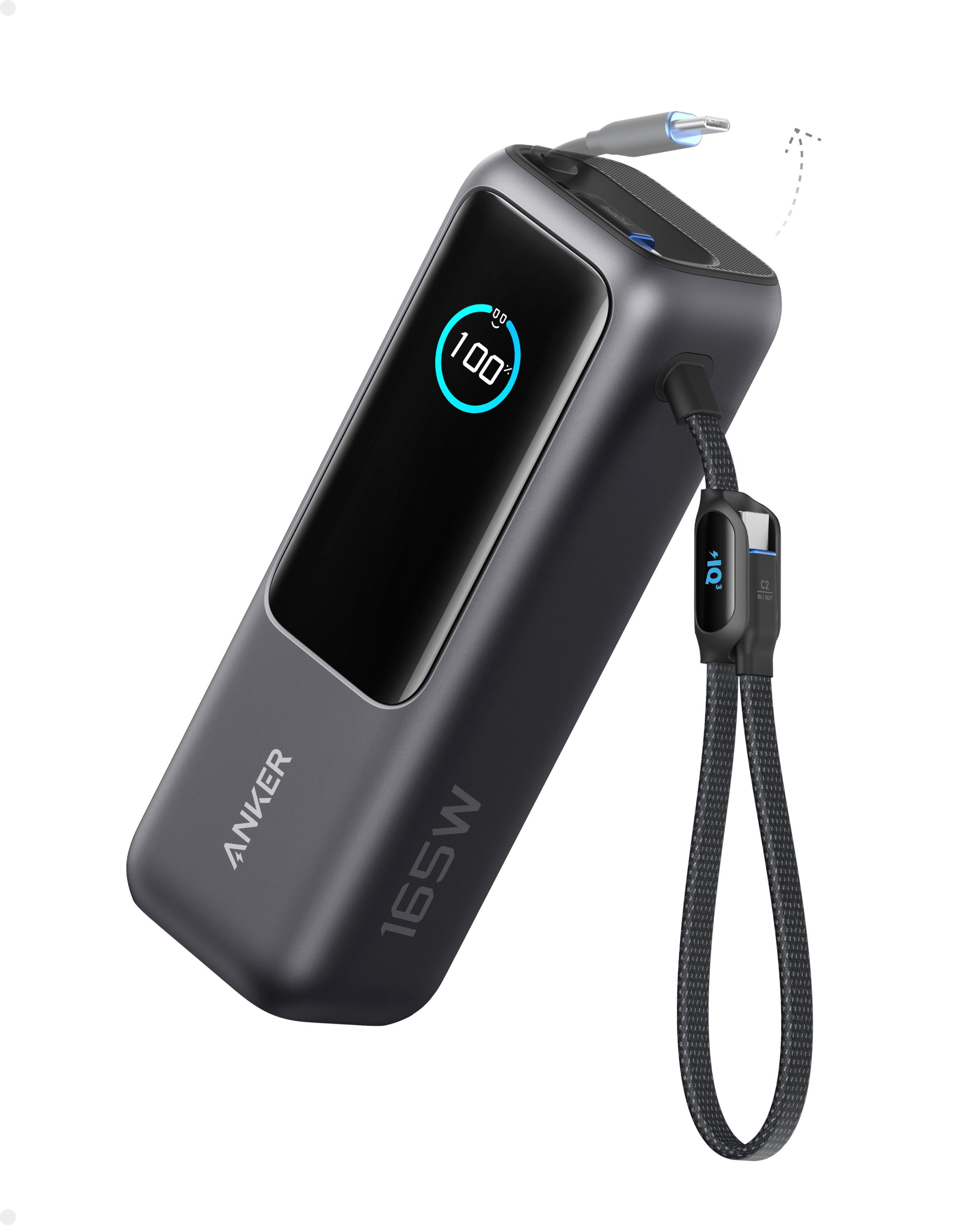 Anker Anker 165W 25000 mAh Laptop Powerbank Ladegerät mit 70cm ausziehbarem Kabel & Trageband, 3 USB-C Ports für Laden mehrerer Geräte 25000 mAh (5 V), Für MacBook Pro, iPhone 17/16/15, Samsung und mehr (flugzeugtauglich)
