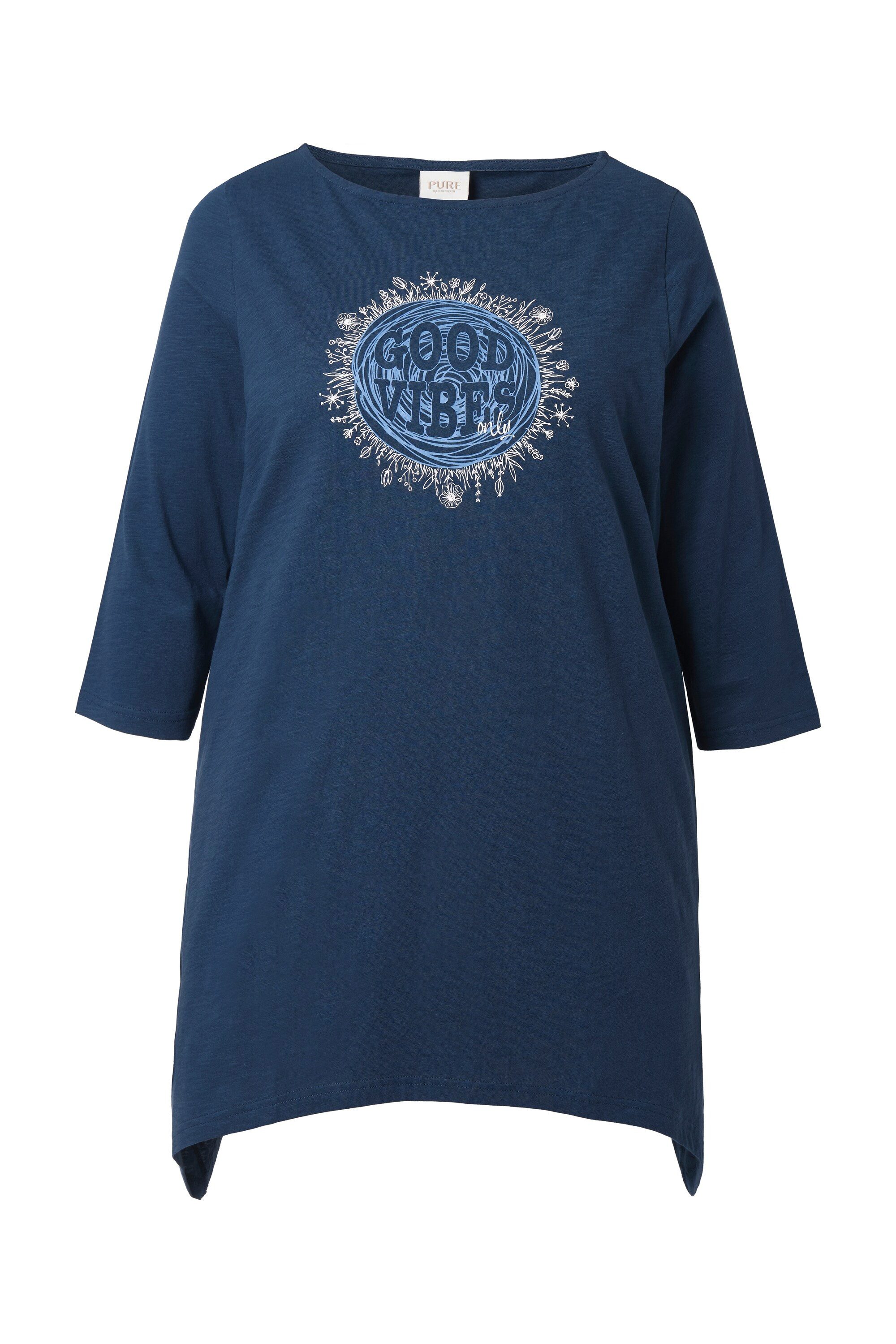 Ulla Popken Longshirt Shirt Motivdruck A-Linie U-Boot-Ausschnitt 3/4-Arm günstig online kaufen