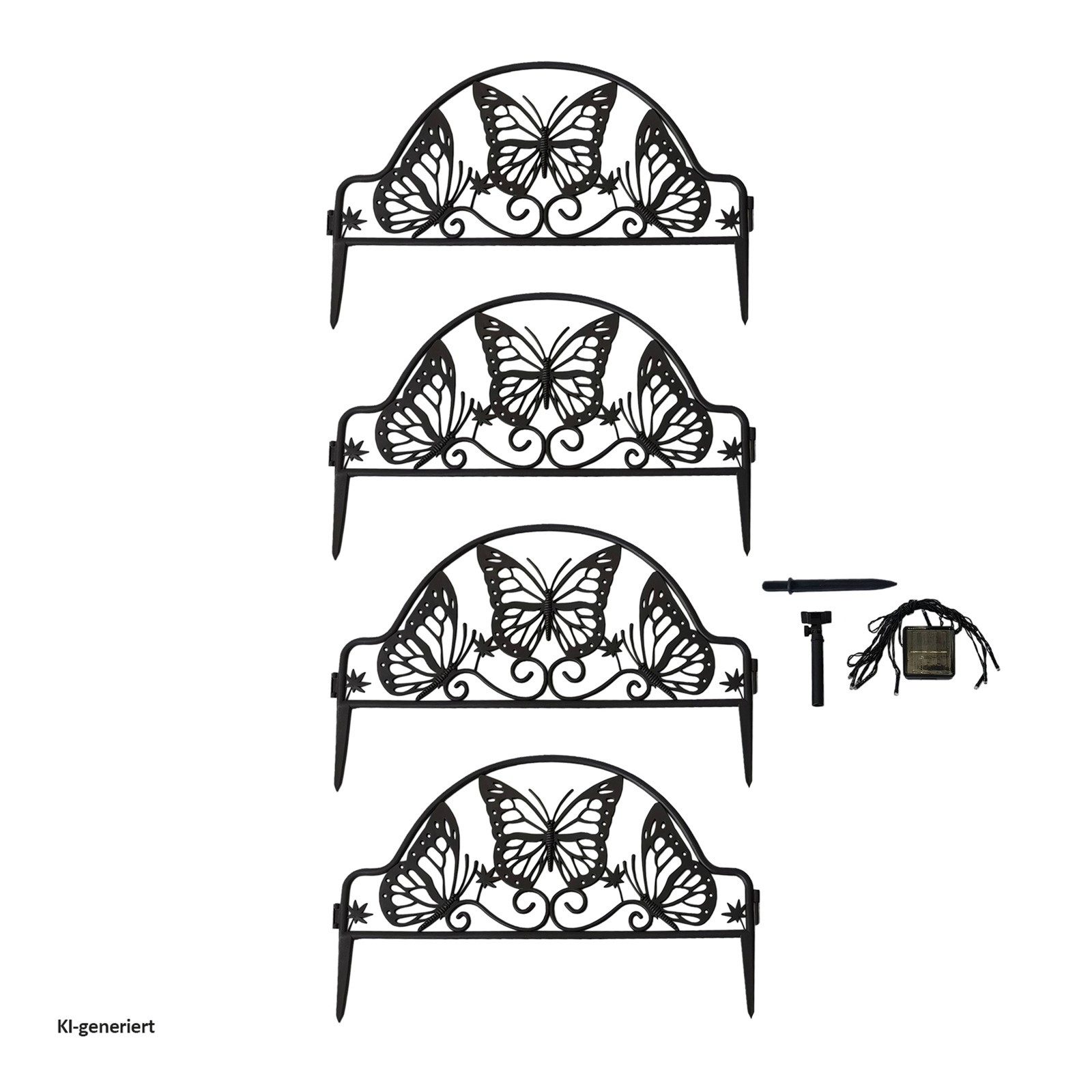 HTI-Living Zierzaun Zierzaun Nessa Solar Schmetterling 4-teilig Braun, (Stück, 4-St., 4 Zaunelemente inkl. Solarbeleuchtung), Beeteinfassung Kunststoff witterungsbeständig
