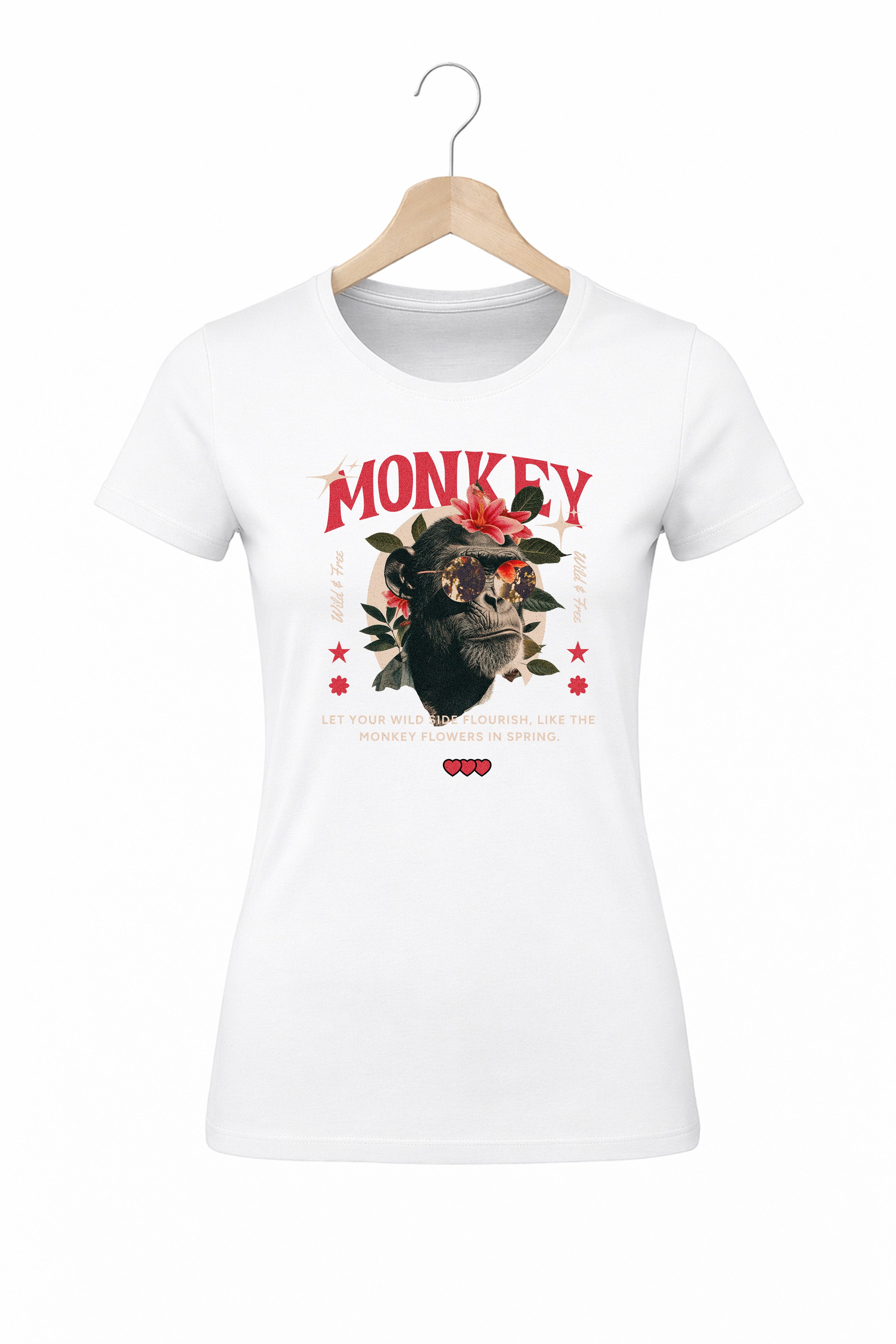 Banco T-Shirt Damen Oberteil Monkey Print Baumwolle Rundhals Casual Style (kein Set, Einzelartikel)