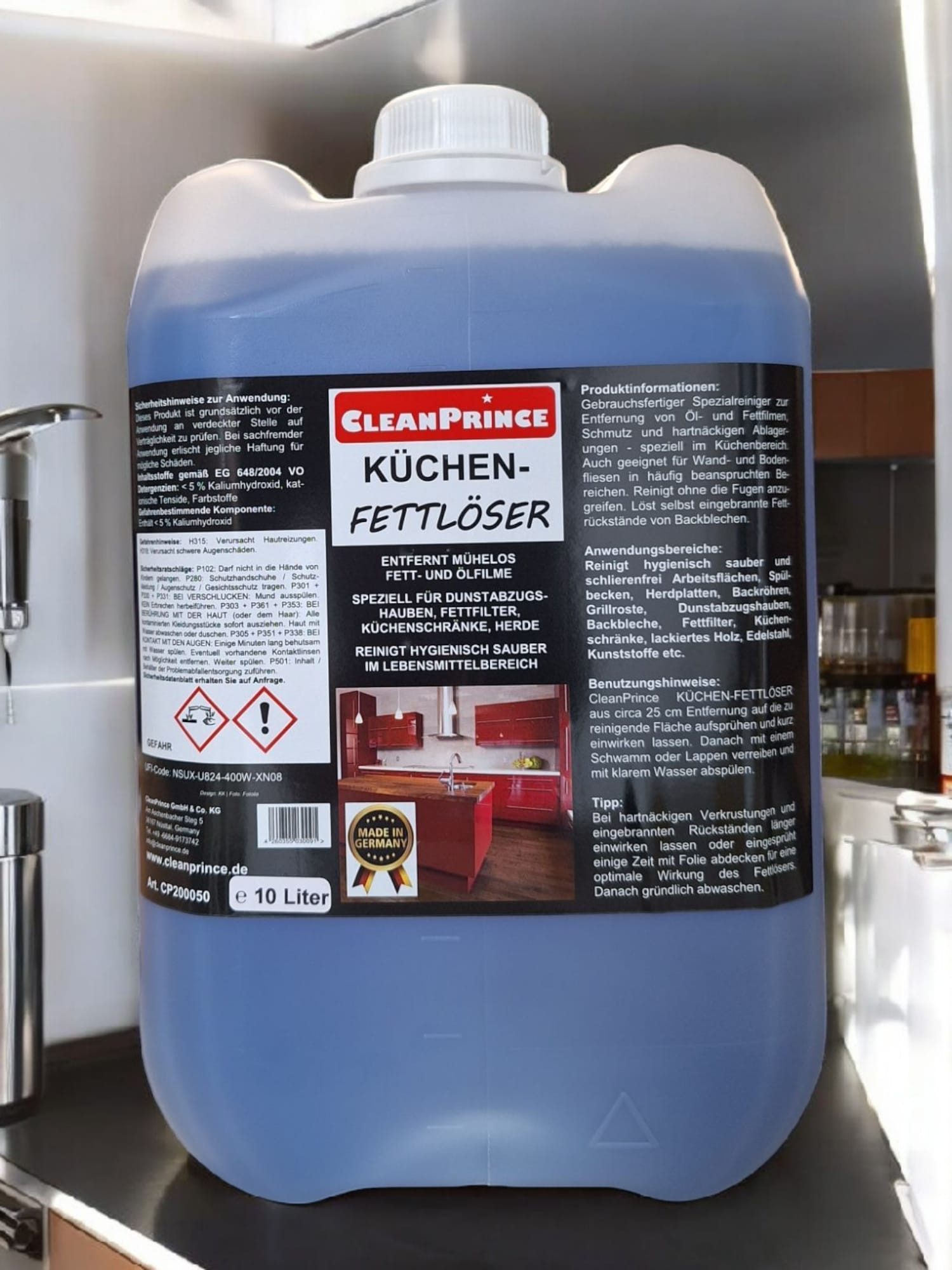 CleanPrince Küchen-Fett-Löser Spezialreiniger Öle Fette Eingebranntes Flüssigreiniger (löst eingebranntes und Fettablagerungen spielend)
