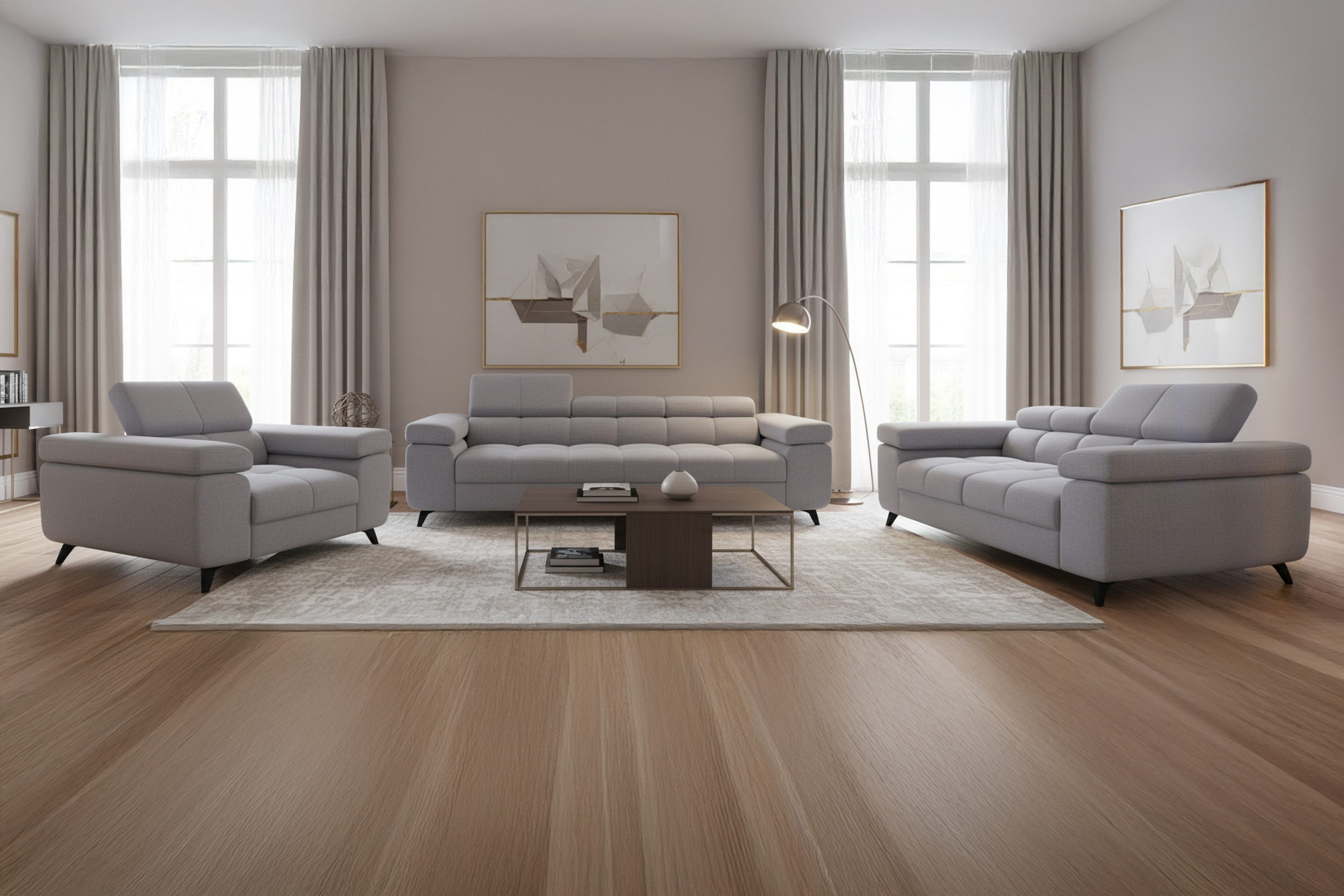 M-Punkt24 Polstergarnitur Sofa 3-2-1 mit Schlaffunktion, (Samtstoff Silberg günstig online kaufen