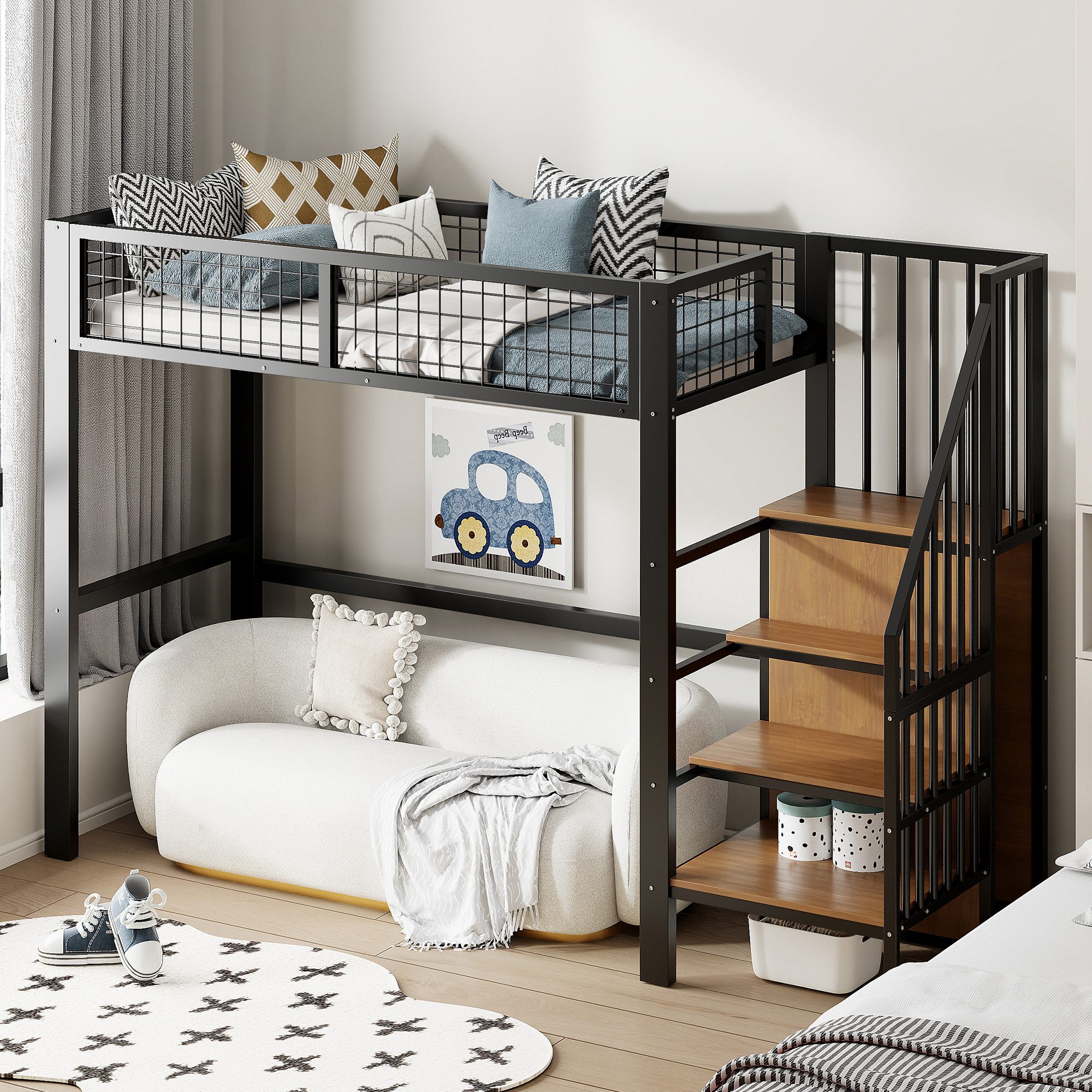 Flieks Hochbett Kinderbett 90x200cm mit Leiter, günstig online kaufen