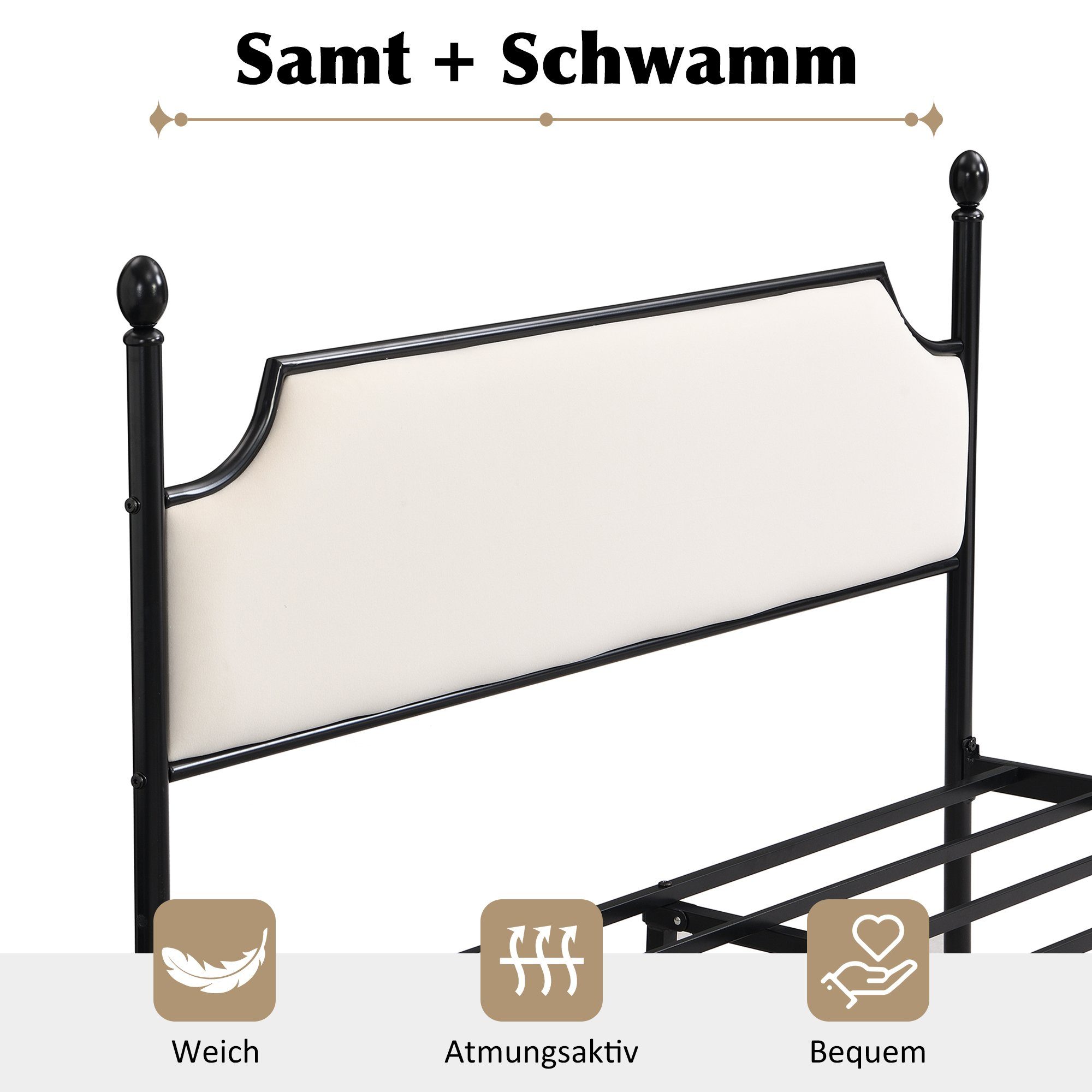 Metallbett (Doppelbett), mit Kopfteil und Lattenrost, 140x200 cm