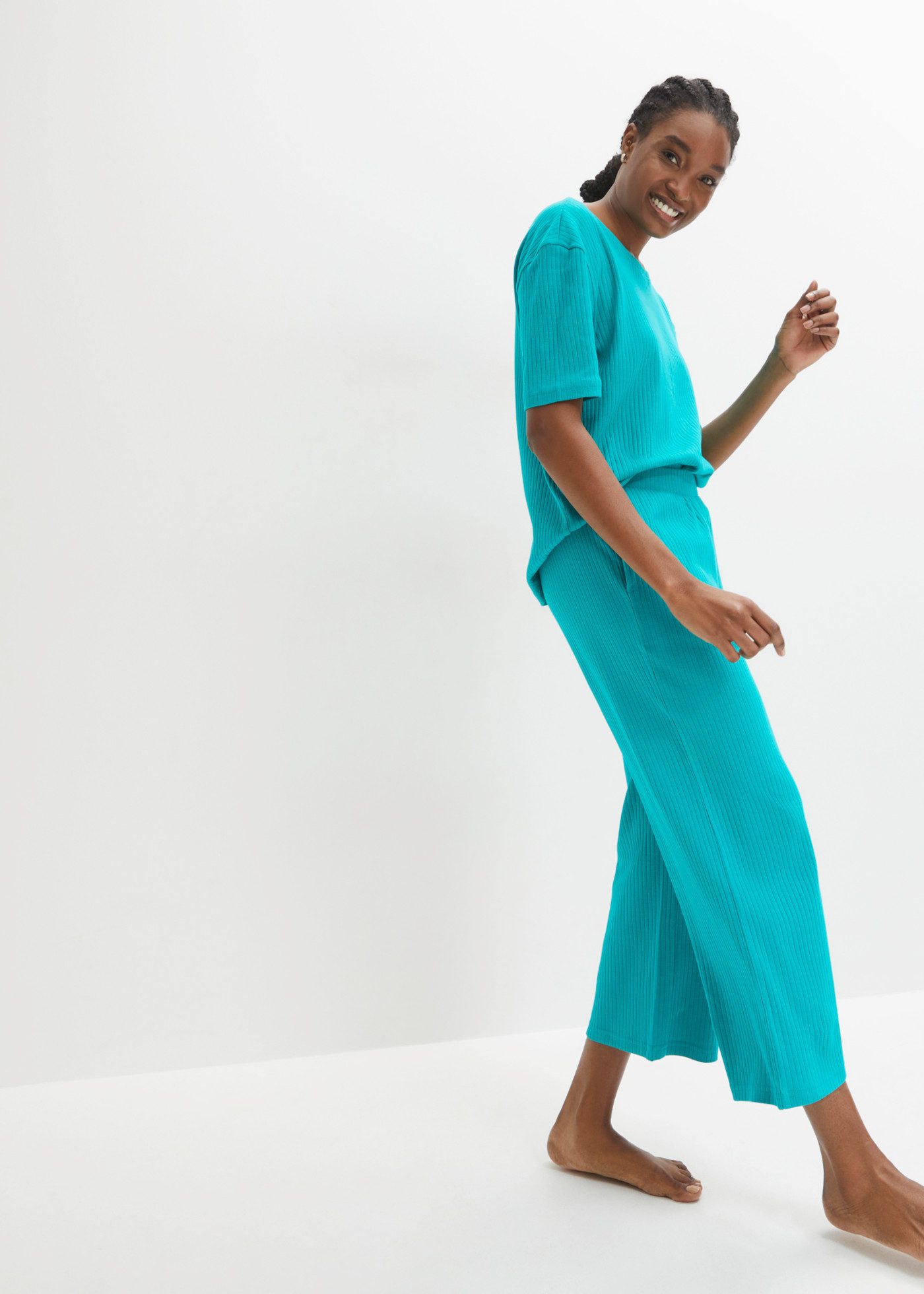 bonprix Hausanzug (Set) aus Baumwolle, Oversize-Passform, gerippte Struktur, weite Hose