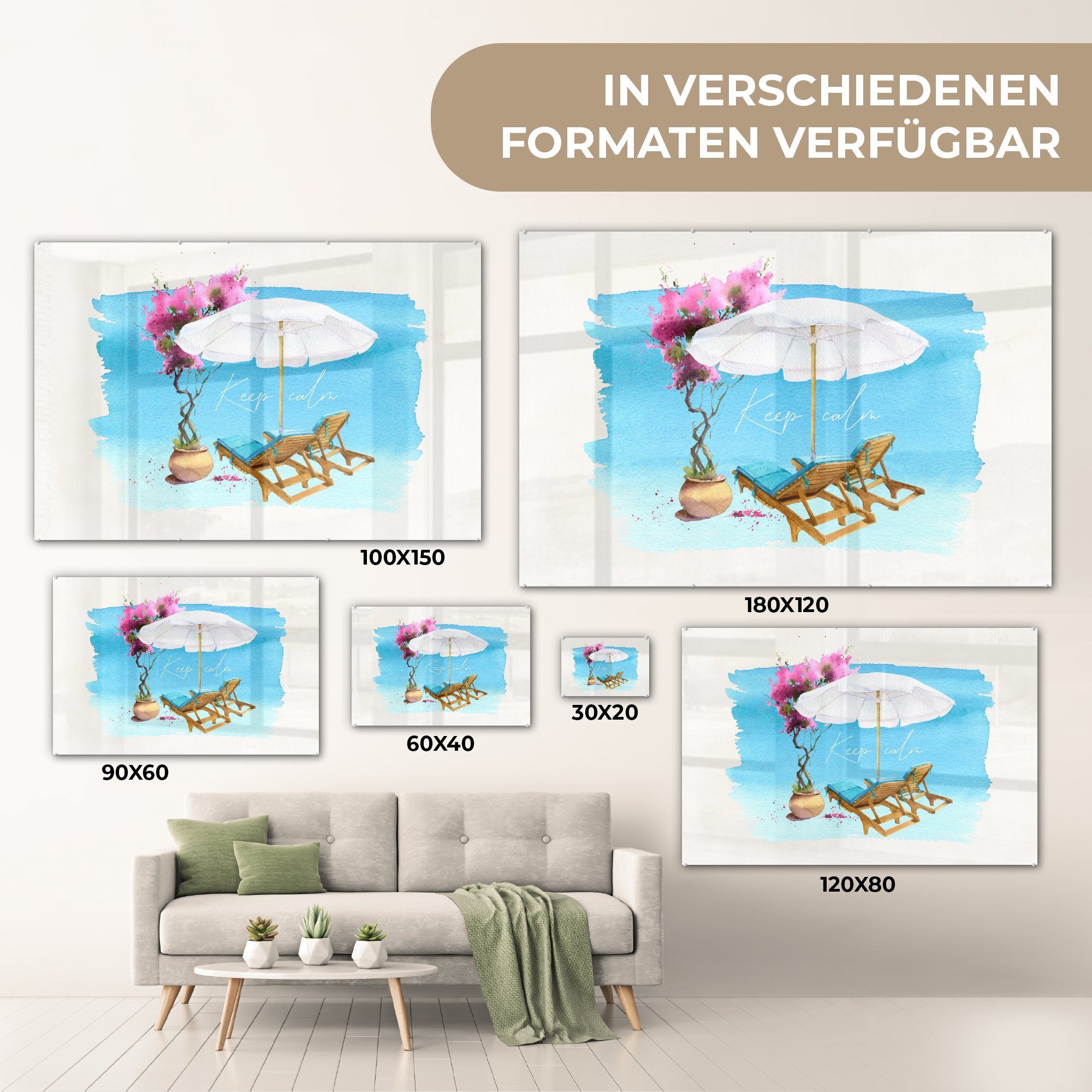 Sonnenschirm Strandkorb & Wohnzimmer - St), Acrylglasbilder (1 Blumen Schlafzimmer MuchoWow Aquarell, - Acrylglasbild -