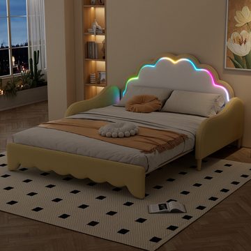 Ulife Daybett Tagesbett Polsterbett Sofabett, umwandelbar in ein flaches Bett, Kopfteil mit Umgebungslicht, 140x200cm