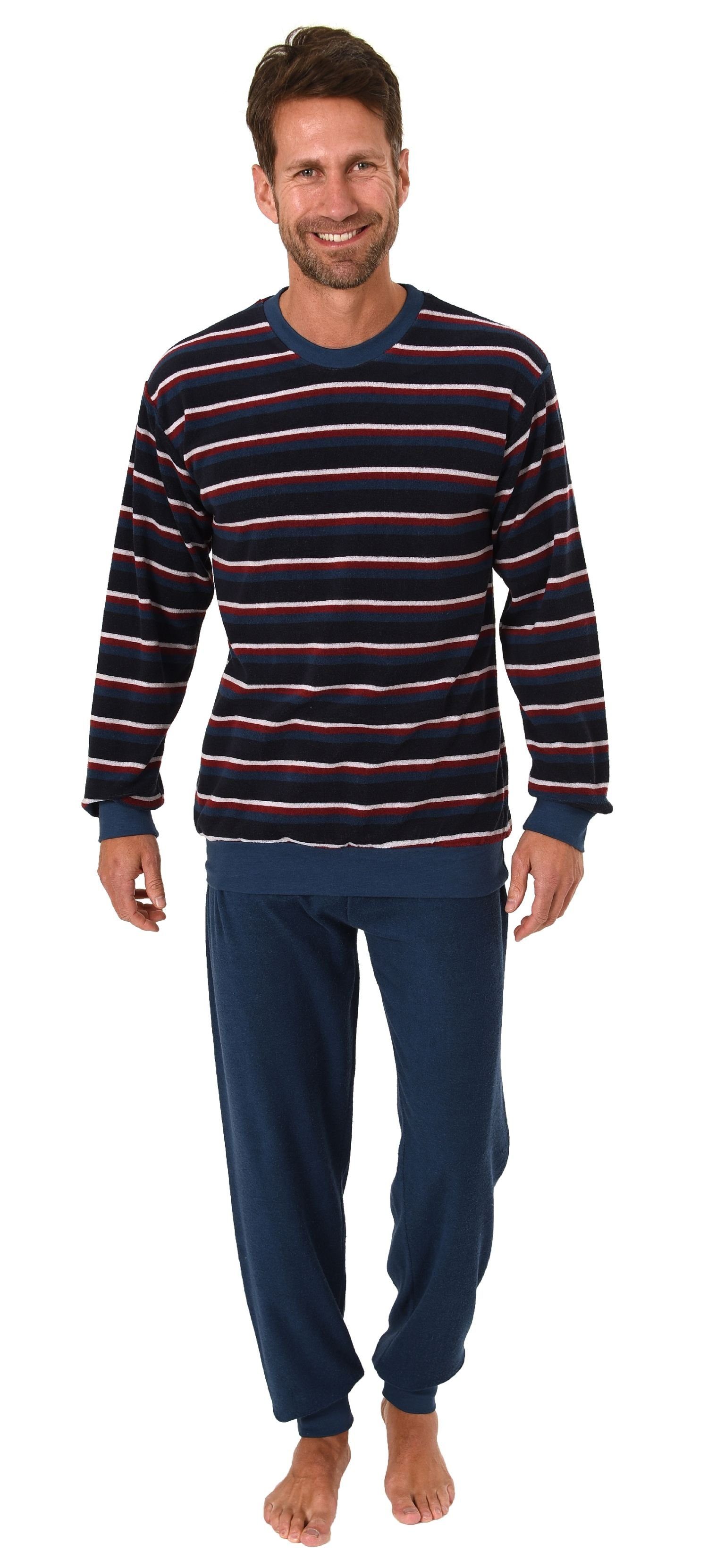 Normann Pyjama Herren Frottee Pyjama lang Schlafanzug mit Bündchen in Strei günstig online kaufen