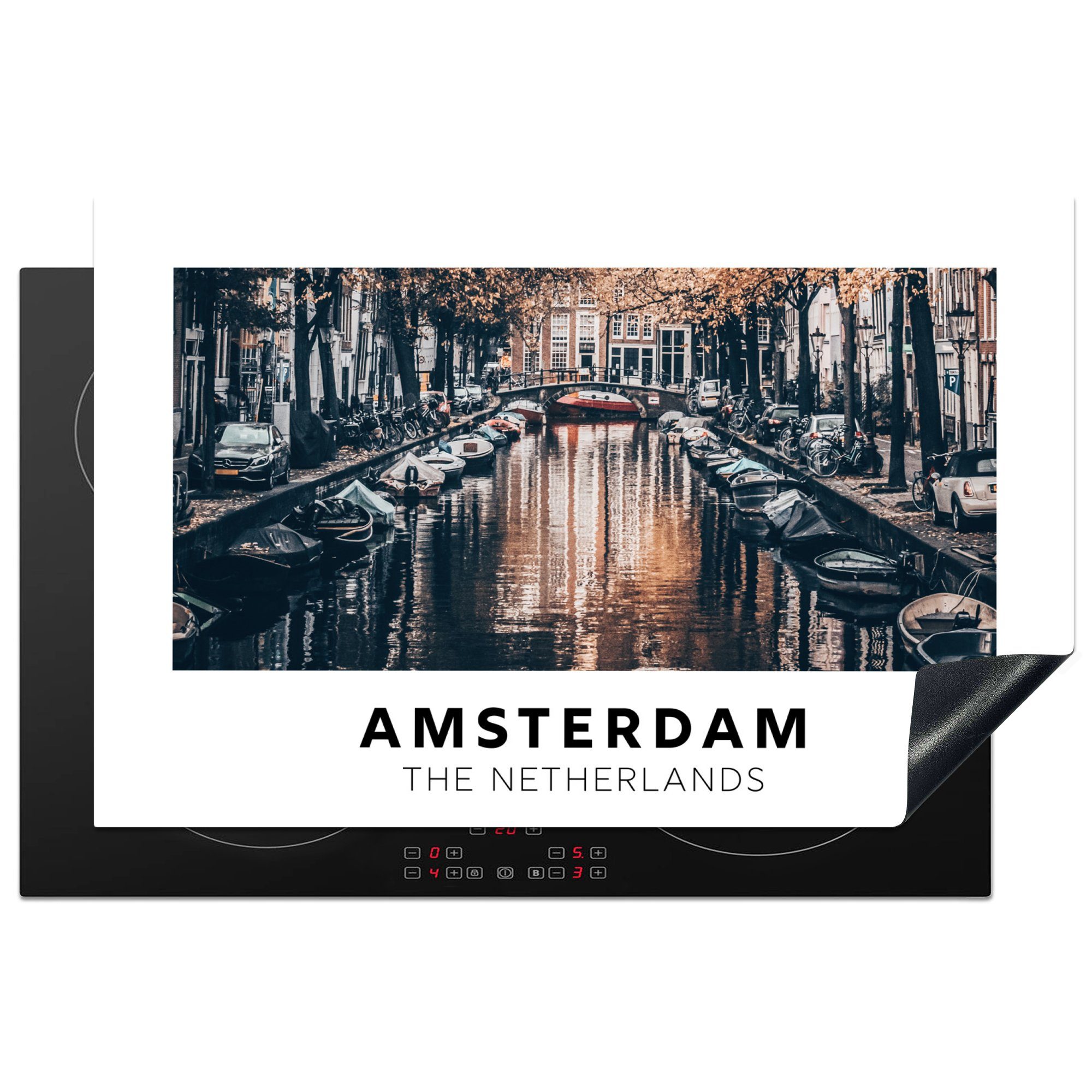 MuchoWow Herdblende-/Abdeckplatte Amsterdam - Niederlande - Wasser, Vinyl, (1 tlg), 81x52 cm, Induktionskochfeld Schutz für die küche, Ceranfeldabdeckung
