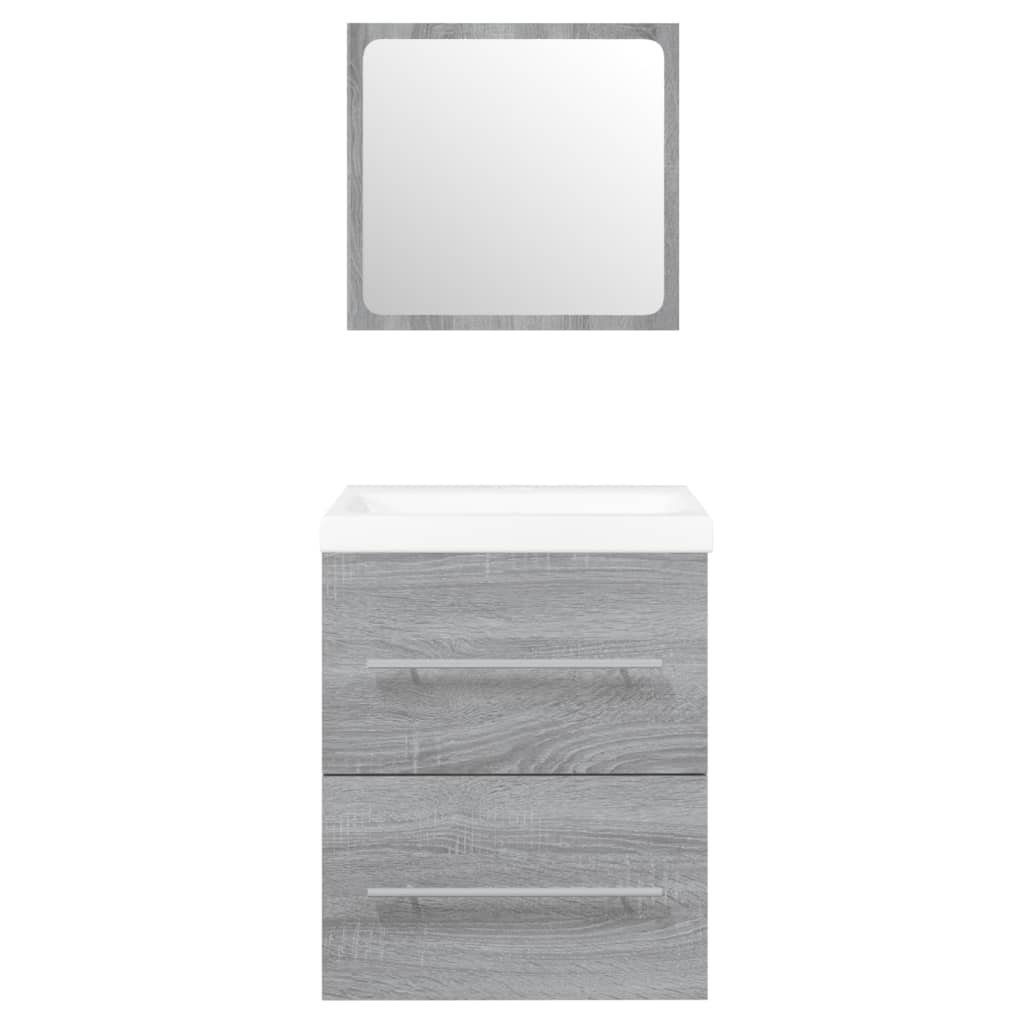 Badezimmerspiegelschrank mit Sonoma Holzwerkstoff vidaXL Einbaubecken Grau Waschbeckenschrank (2-St)