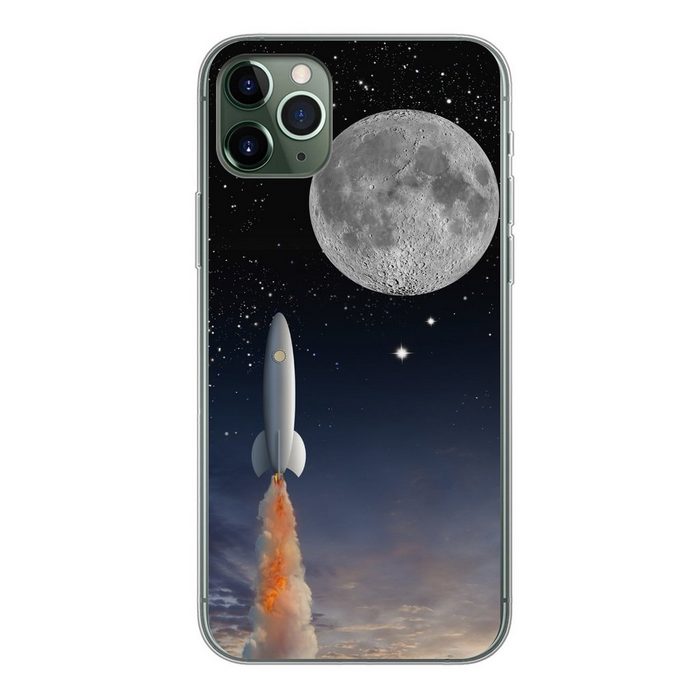 MuchoWow Handyhülle Eine Illustration der Raumfähre und des Vollmondes Handyhülle Apple iPhone 11 Pro Max Smartphone-Bumper Print Handy