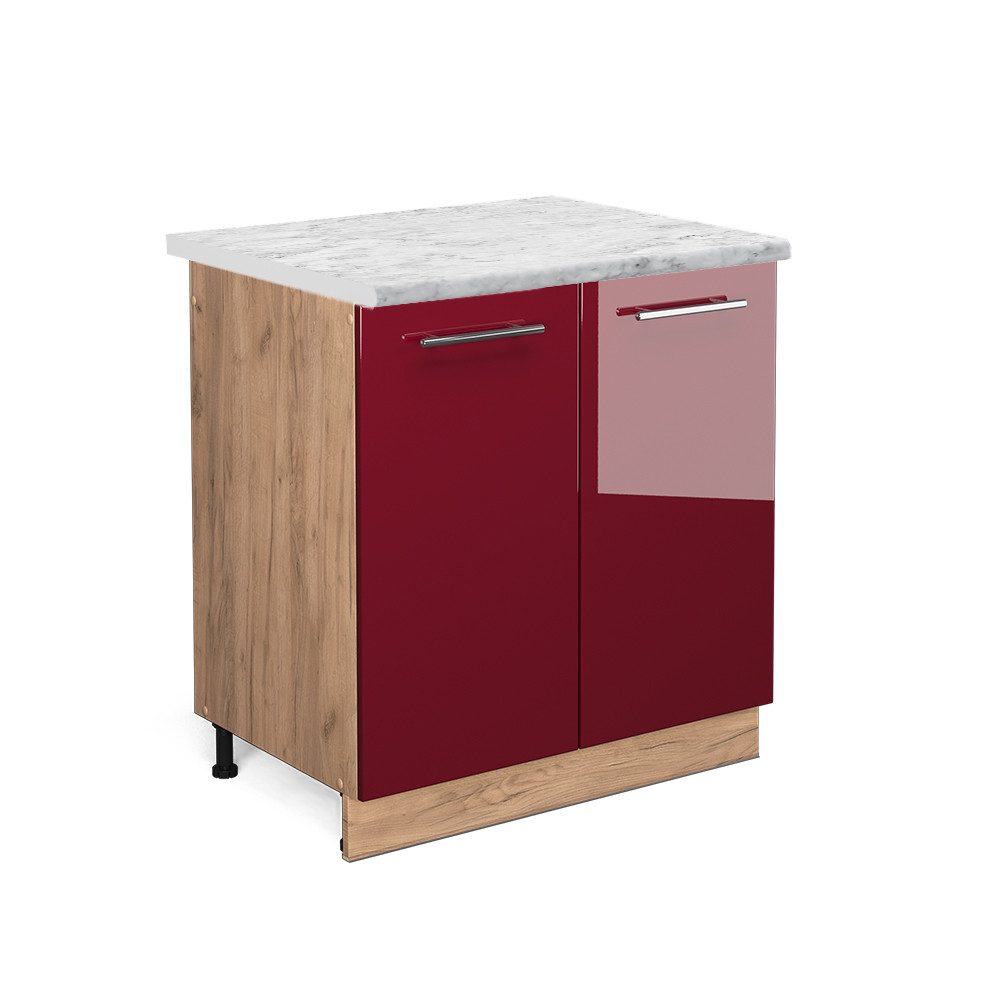 Vicco Spülenunterschrank Fame-Line Bordeaux Hochglanz/Goldkraft Eiche 80 cm günstig online kaufen
