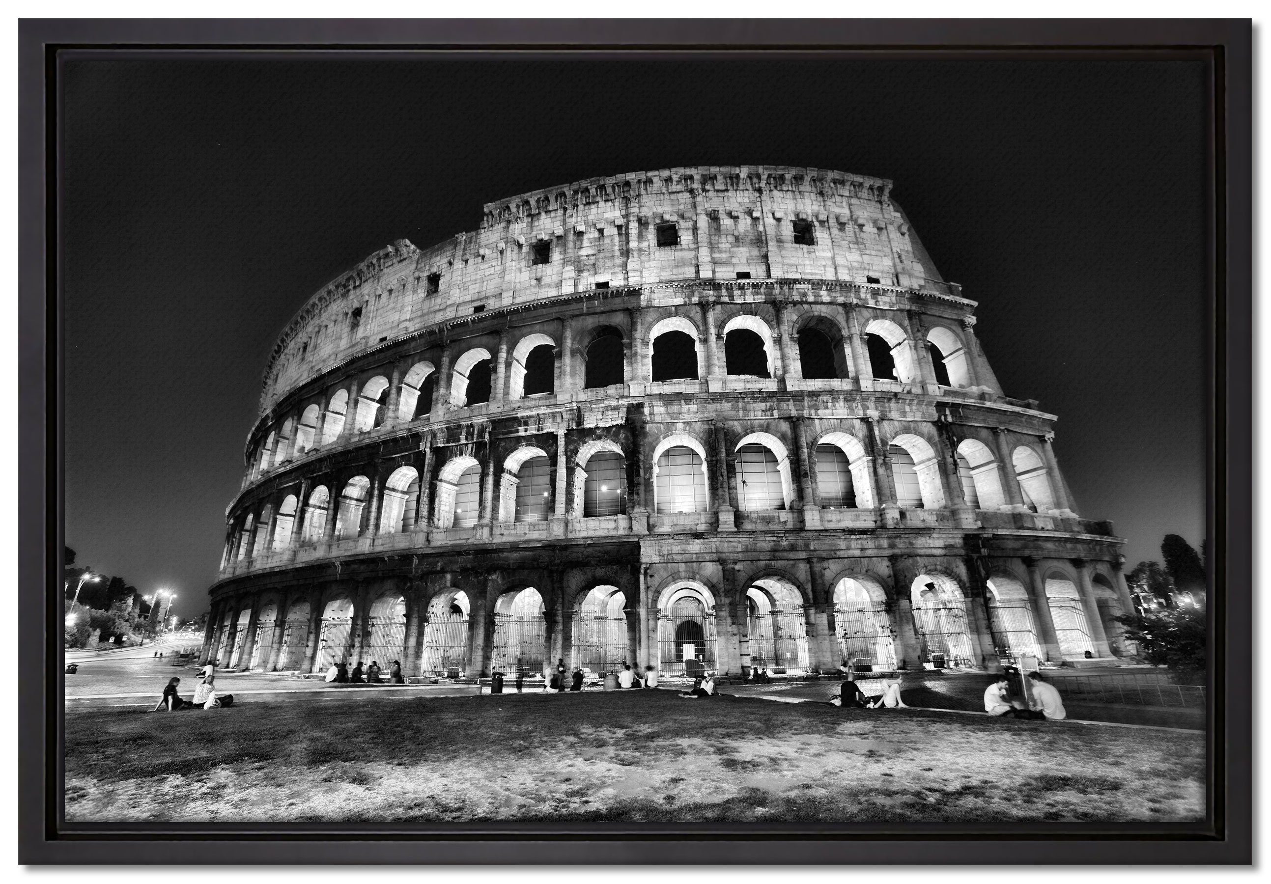 gefasst, fertig Leinwandbild in Pixxprint Italien Schattenfugen-Bilderrahmen Italy, einem (1 Colosseum St), Leinwandbild Rom bespannt, in inkl. Zackenaufhänger Wanddekoration