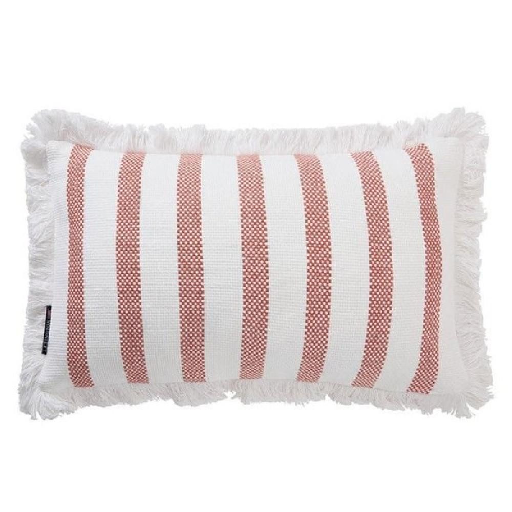 Lexington Kissenhülle Kissen mit Fransenbesatz gestreift Coral Weiß (30x50)