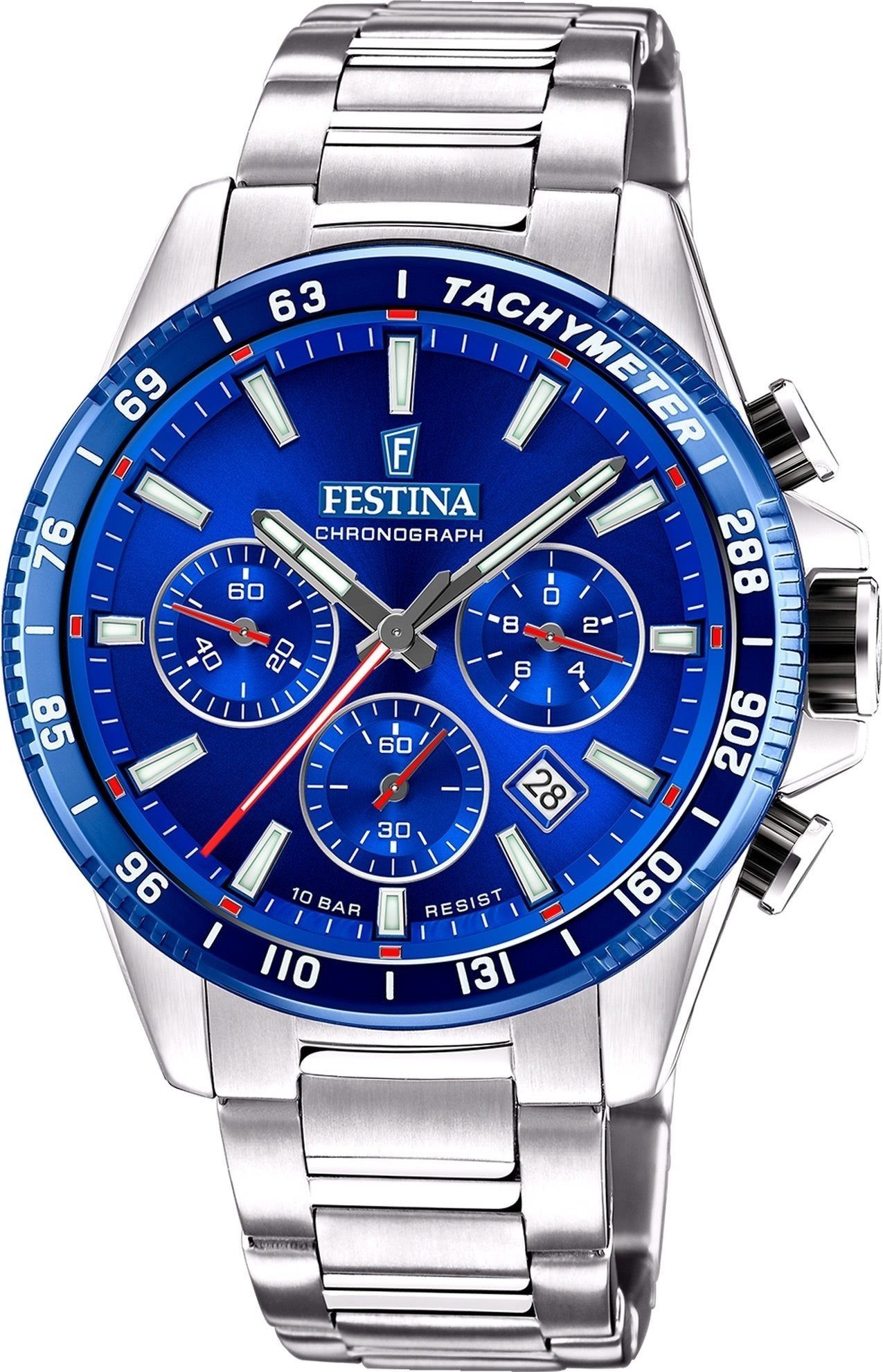Festina Chronograph Herrenuhr F20560-3 - Blaues Zifferblatt, Edelstahlband, günstig online kaufen