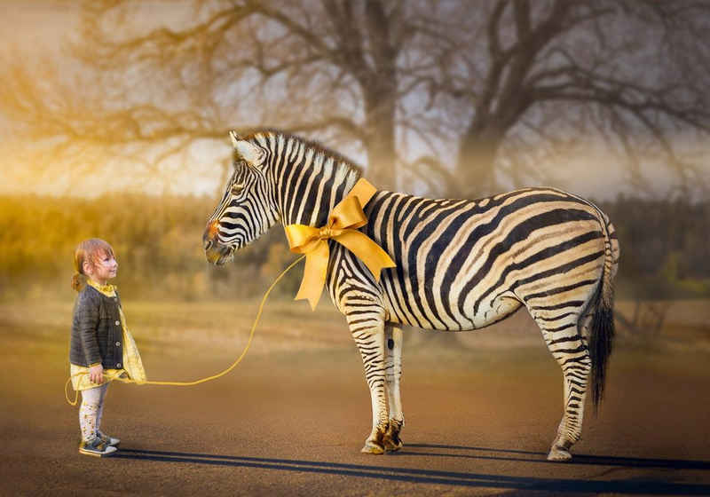 Papermoon Fototapete Mädchen mit Zebra