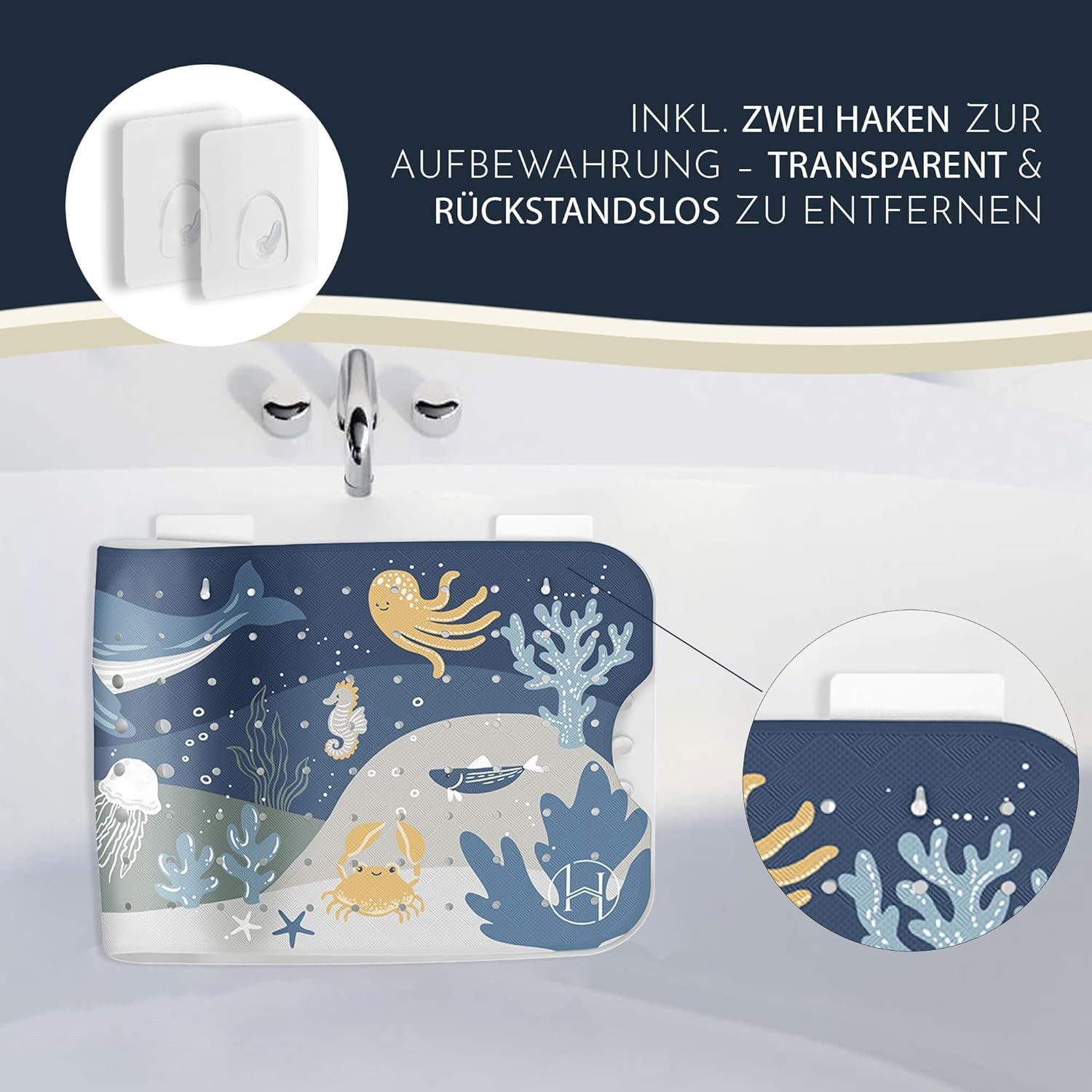 Homerella Badematte rutschfest Kinder - 100% BPA frei Inkl. 2 Haken zum Aufhängen 100x40cm, Antirutschmatte Badewanne Baby hautsensitiv & schimmelresistent, Bad – Bild 3 von 5