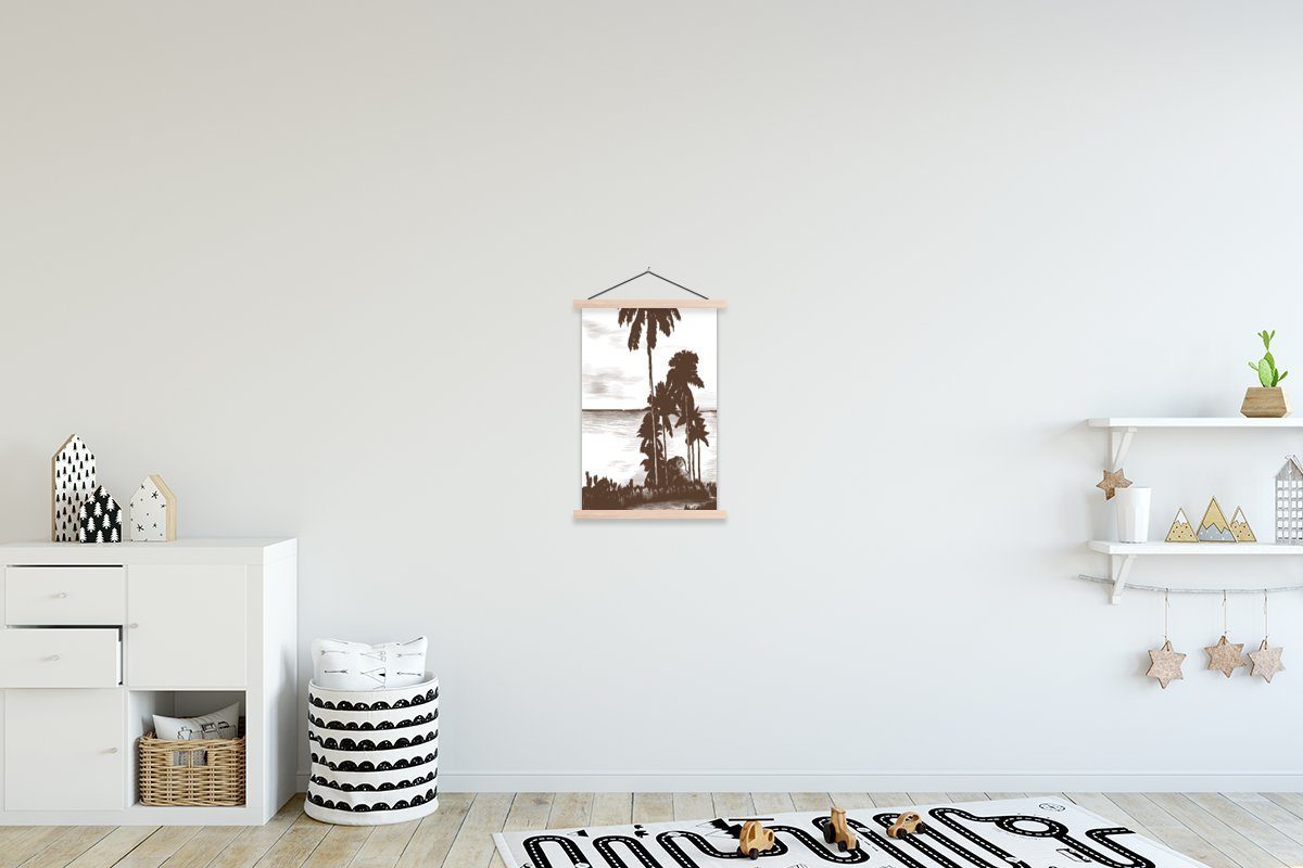 MuchoWow Poster Meer - Palme - Strand, (1 St), Posterleiste, Textilposter für Wohnzimmer, Bilderleiste, Magnetisch