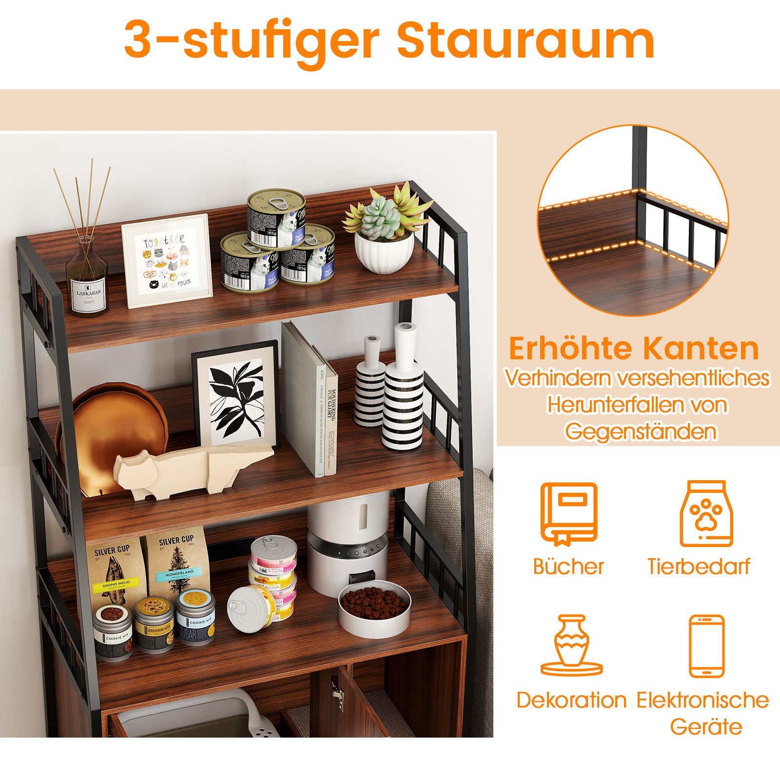 Thumbnail - COSTWAY Tierhaus, Katzenschrank mit Bücherregal, Ladestation, Katzenklo Schrank