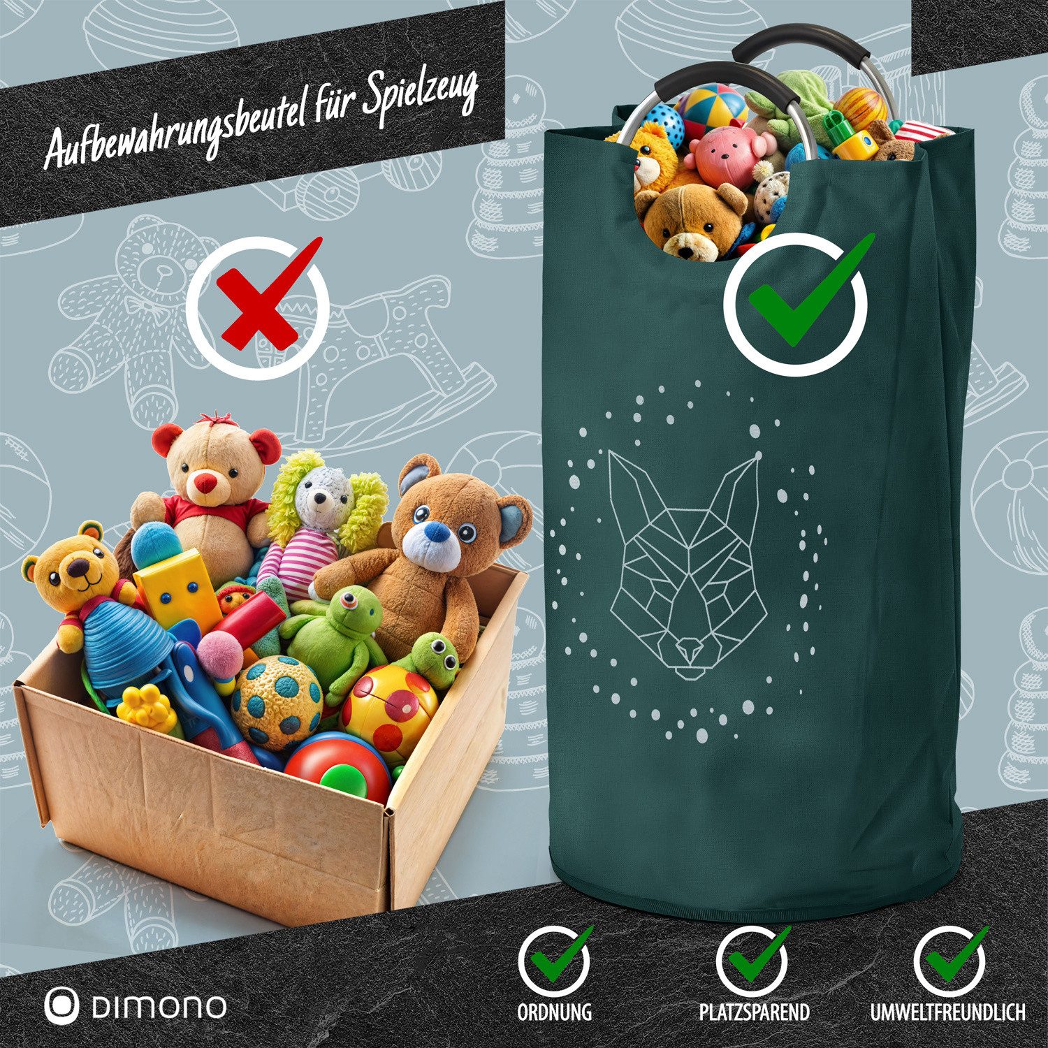 Dimono Flaschensammler Dimono Flaschensammler – Faltbarer Pfandbehälter & Leergutkorb (Leergut-Korb & Spielzeugbeutel, Faltbarer Haushalts-Organizer), Recycling Pfandbehälter