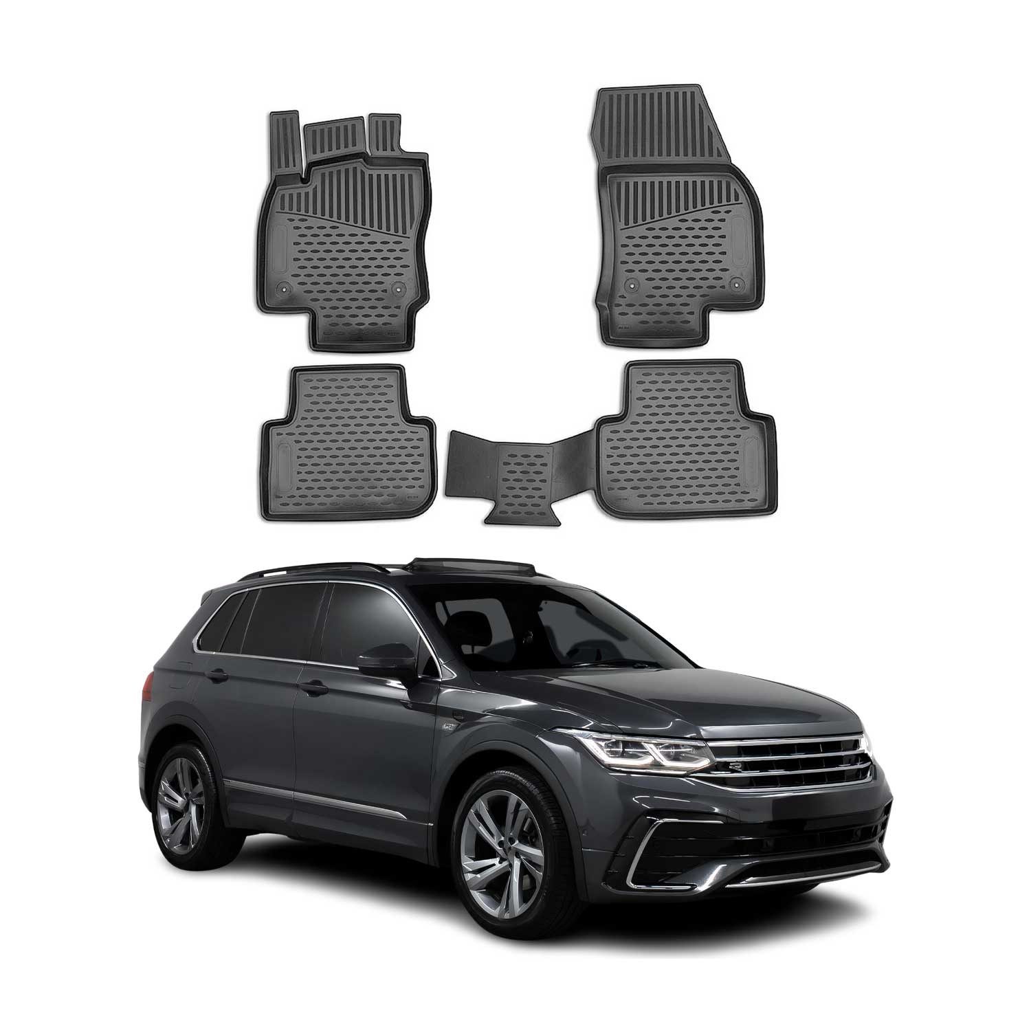 OMAC Auto-Fußmatten für VW Tiguan / Tiguan Allspace 2018-2023 Schwarz (4 St), für VW Tiguan / Tiguan Allspace 2018-2023 VW Tiguan / Tiguan Allspace 2018-2023, Antirutsch,Wasserfest,Einfache Installation
