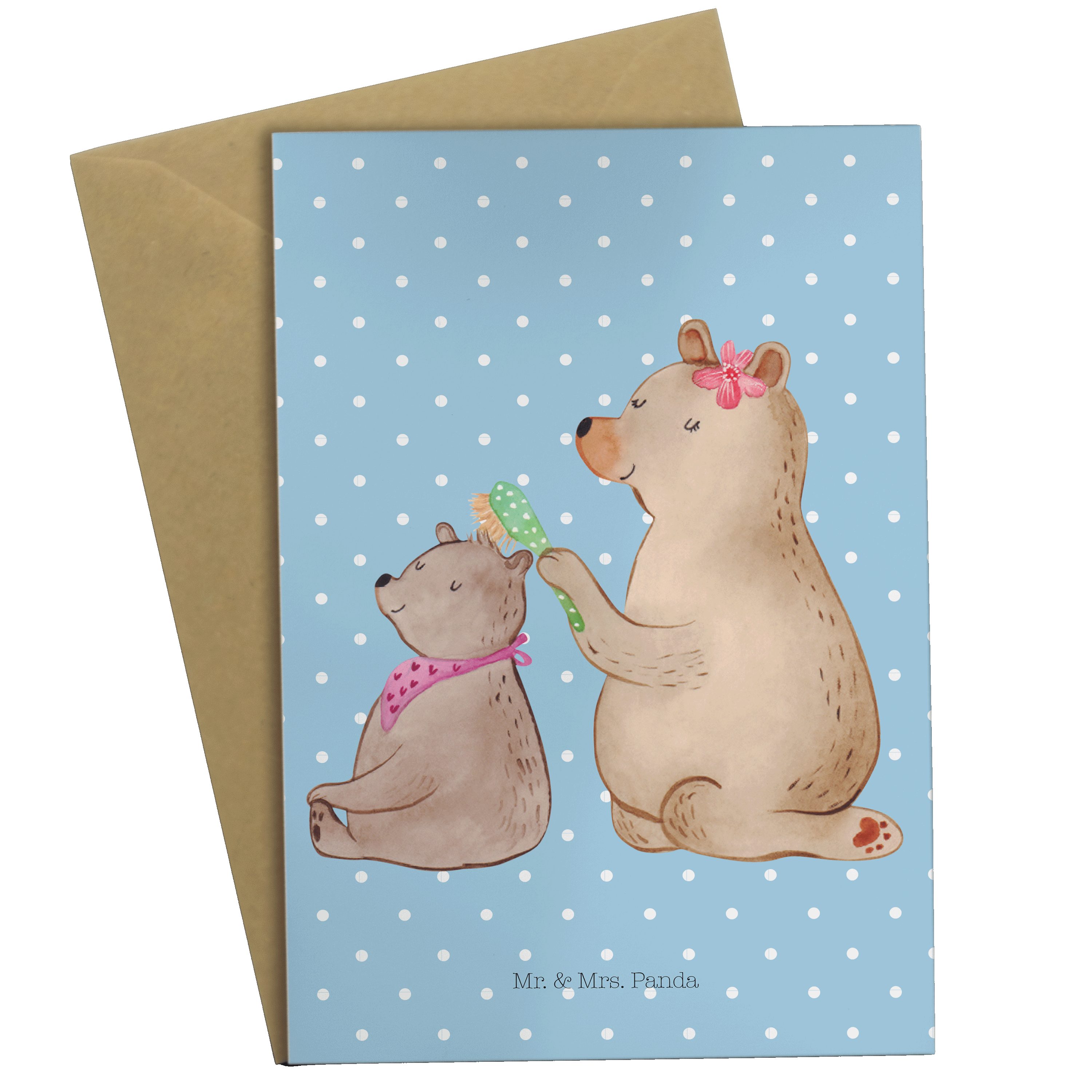 Mr. & Mrs. Panda Grußkarte Bär mit Kind - Blau Pastell - Geschenk, Glückwunschkarte, Mama, Karte