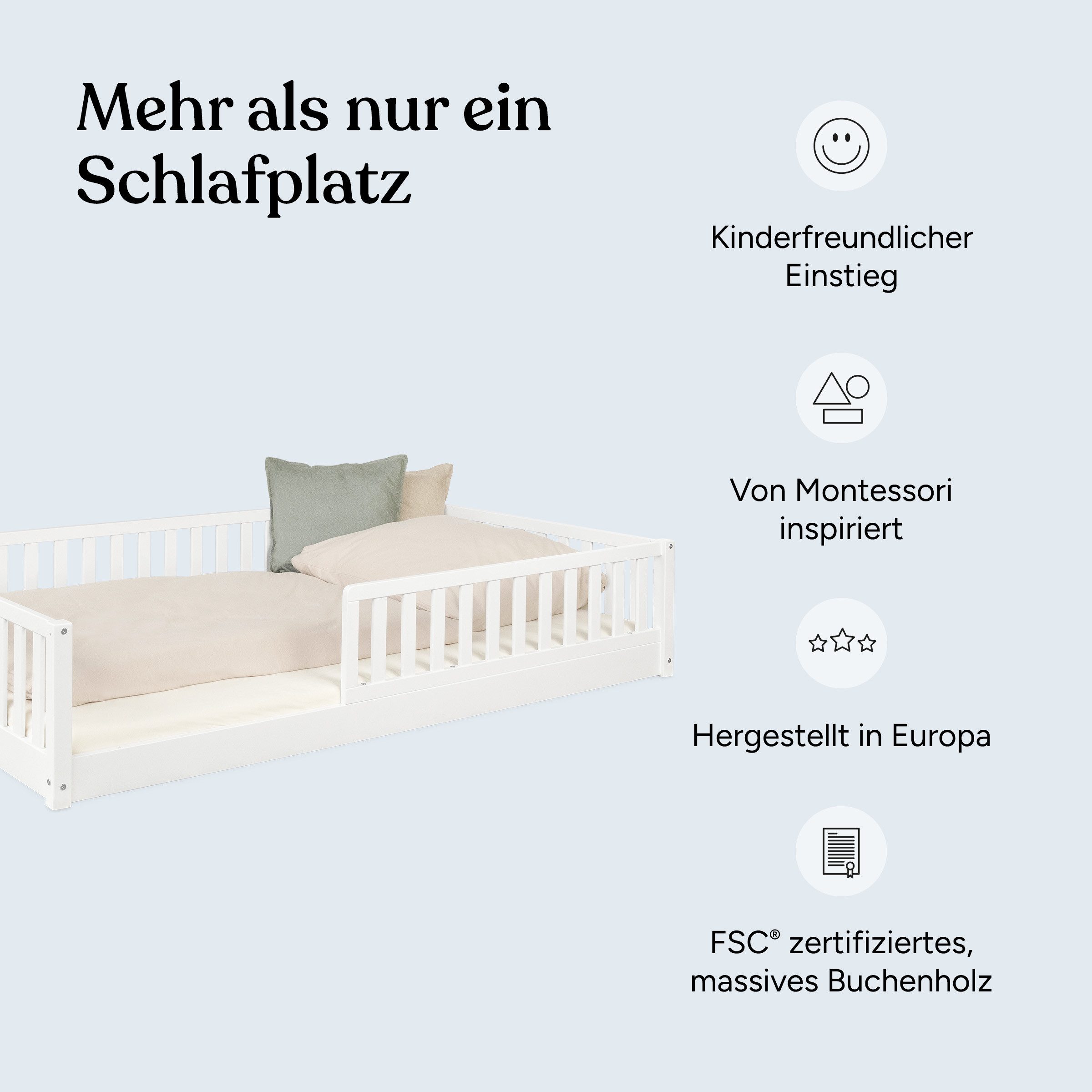 Ehrenkind Kinderbett Bodenbett Livo aus massivem Buchenholz mit Rausfallsch günstig online kaufen