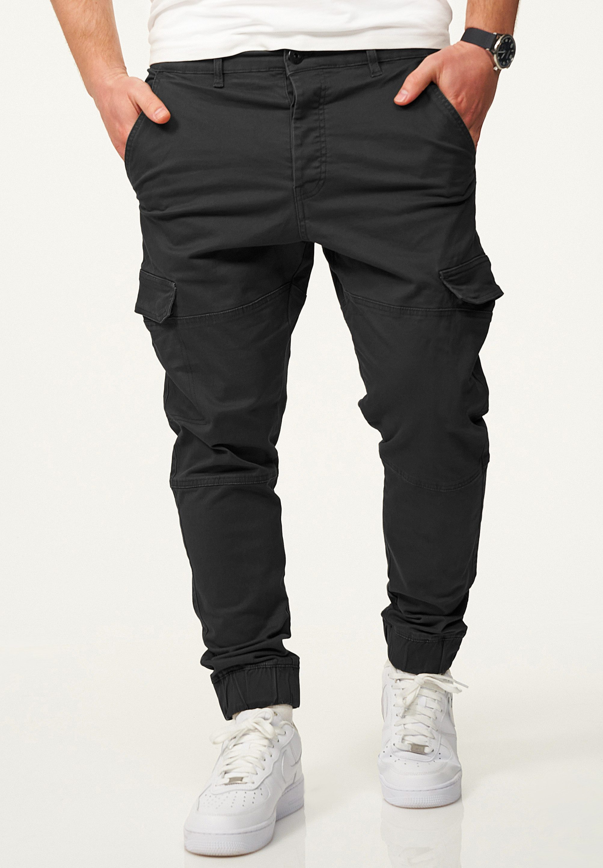 DAILY COTTON Cargohose mit elastischen Beinbündchen Herren Jogger-Hose Jeans mit Gummibund & Cargo-Taschen Pants
