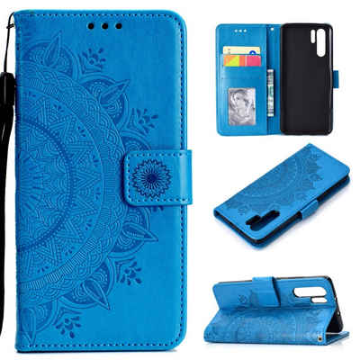 CoverKingz Handyhülle Huawei P30 Pro Handyhülle Flip Case Schutzhülle Mandala Blau, Klapphülle Schutzhülle mit Kartenfach Schutztasche Motiv Mandala