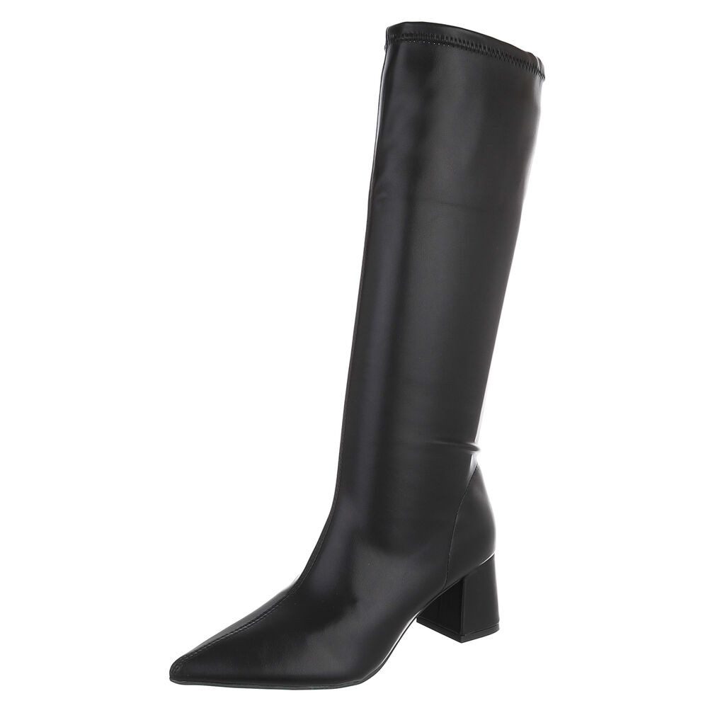 Ital-Design Damen Langschaftstiefel mit Blockabsatz, knielang Stiefel (92214191) Blockabsatz Stiefel in Schwarz