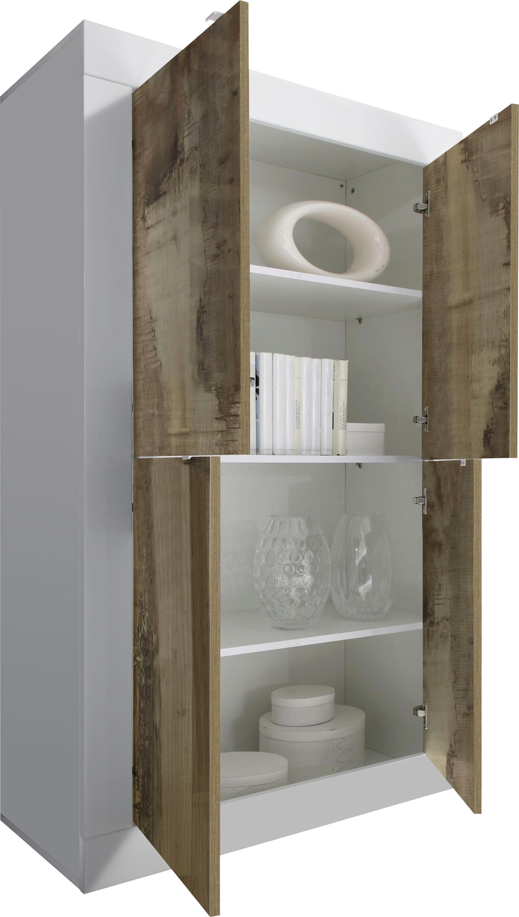 Home affaire Highboard Basic Höhe 162 cm, Breite 102 cm, Kommode 4 Türen, Hochkommode, Metallgriff, moderne Rahmenoptik, viel Stauraum, Farbauswahl