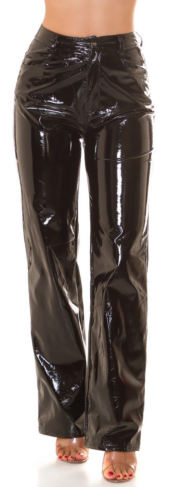 Schlaghose in schwarz cooler Damenhose Koucla Latex-Optik,