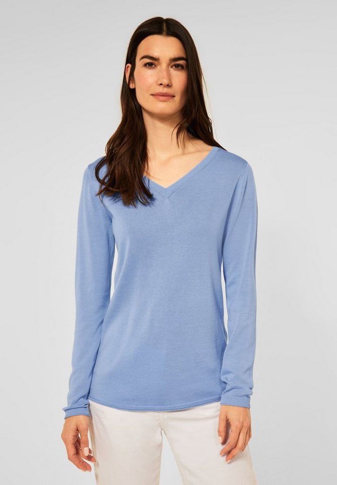 Cecil V-Ausschnitt-Pullover in Unifarbe, Damen Pullover