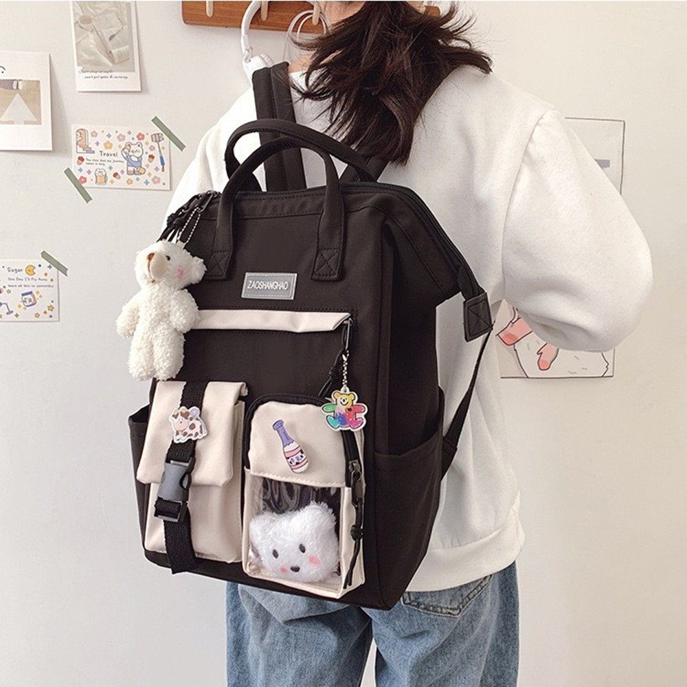 XDeer Kinderrucksack Süße Mädchenrucksack,Büchertaschen mit Plüschanhänger (Set), mit Laptopfach,mit Plüschanhänger