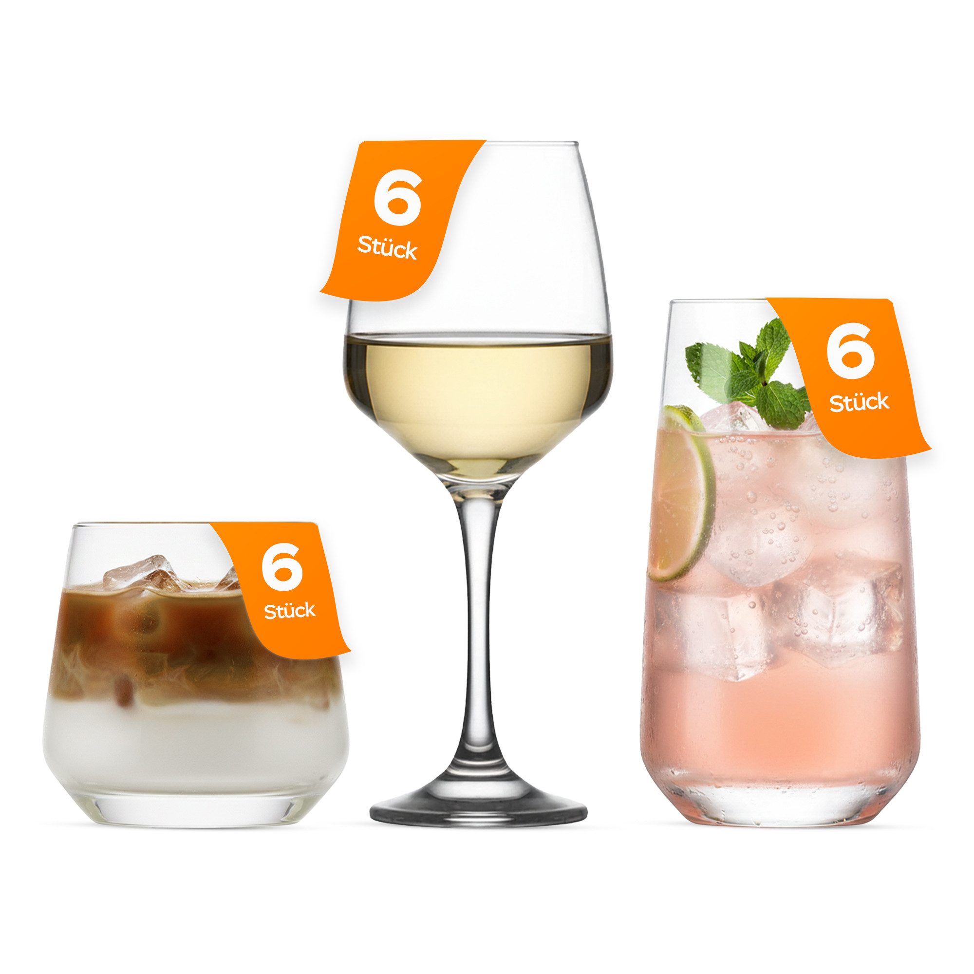 LAV Gläser-Set Lal, 18-tlg., Glas, Spülmaschinengeeignet, robust, vielseitig