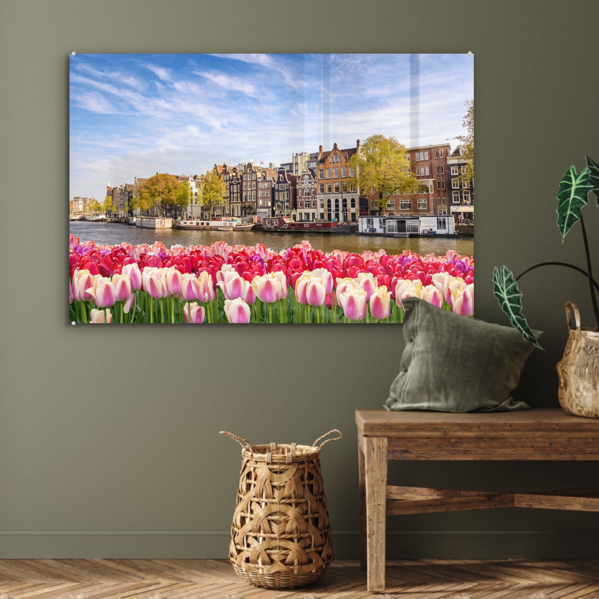 MuchoWow Acrylglasbild - (1 Wohnzimmer Grachten - Skyline Schlafzimmer Acrylglasbilder Amsterdam, St), &