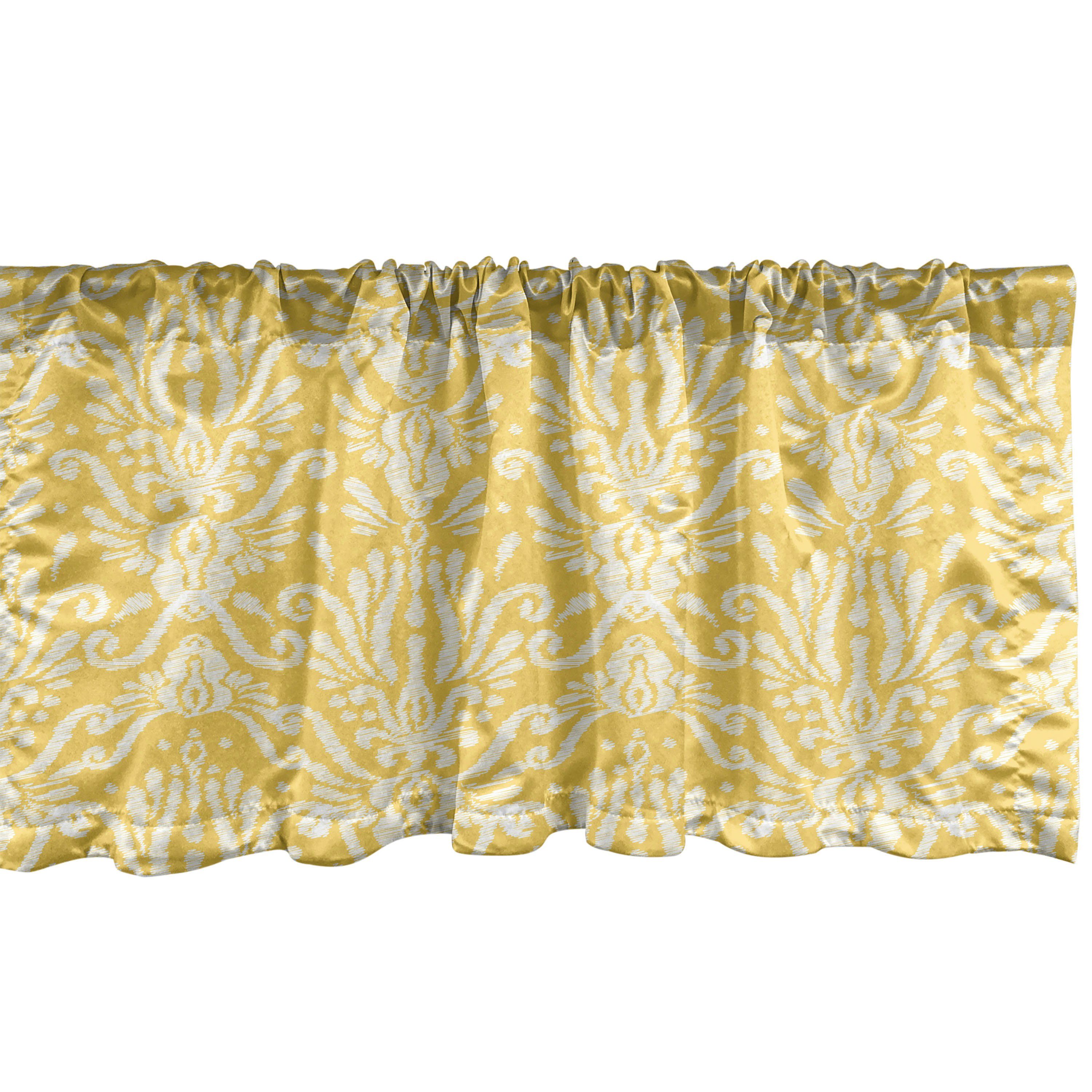 Scheibengardine Vorhang Volant für Küche Schlafzimmer Dekor mit Stangentasche, Abakuhaus, Microfaser, Blumen Ikat Damast-Blumen Grafik