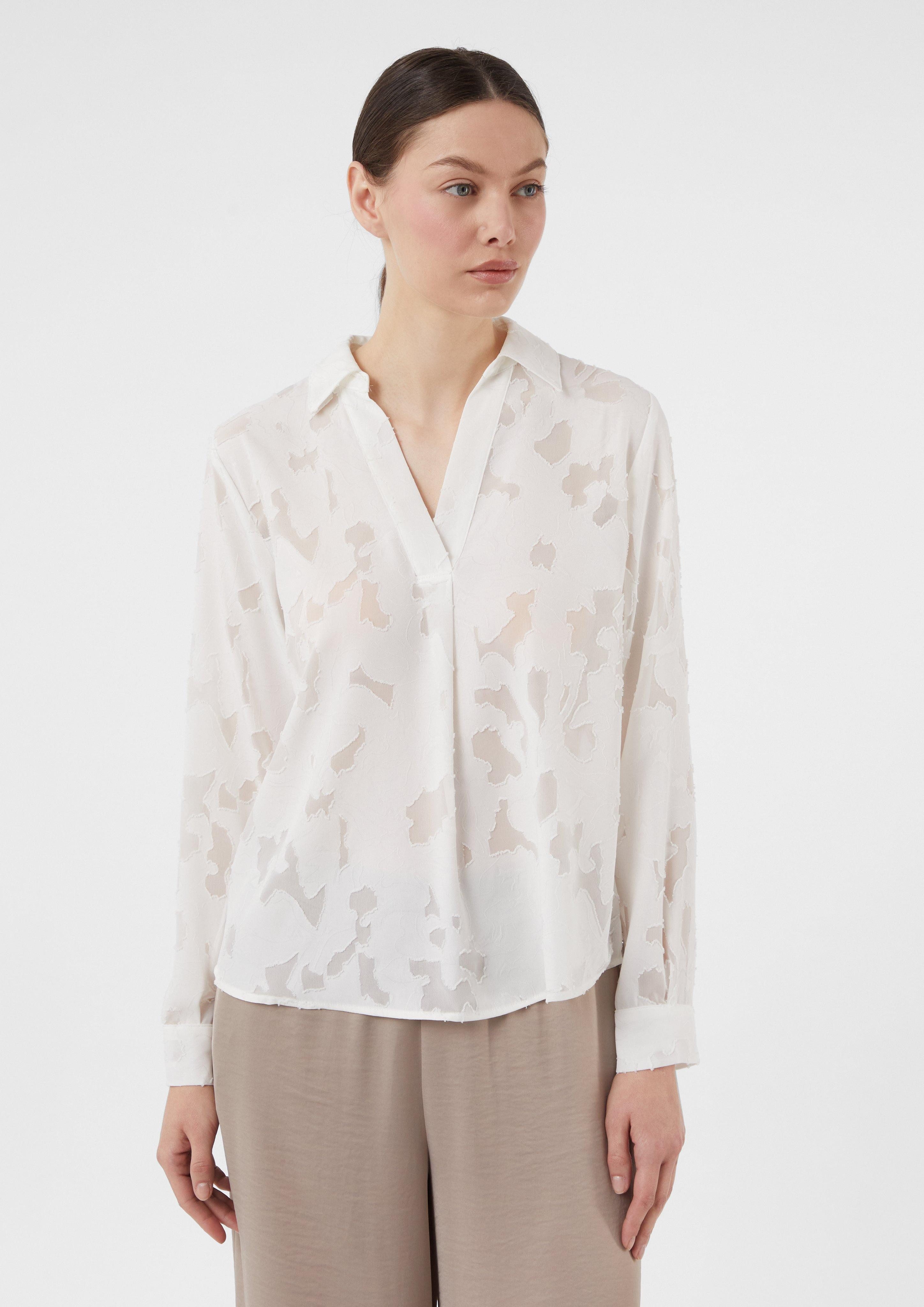 Langarmbluse Semitransparente Jacquard-Bluse im Relaxed Fit