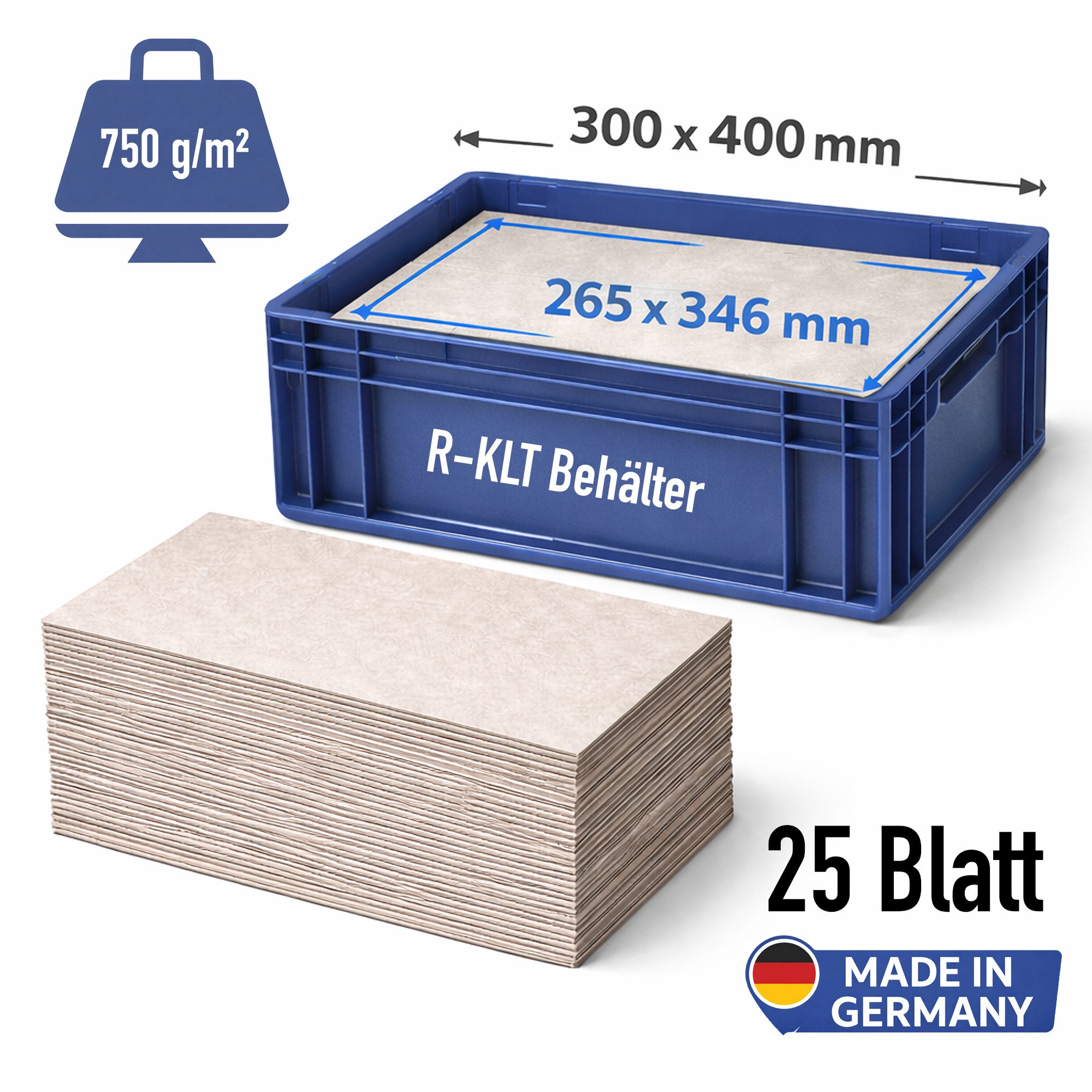 Papieronkel Papierkarton Graupappe Graukarton Zwischenlagen 1mm für R-KLT Lagerbehälter 30x40cm