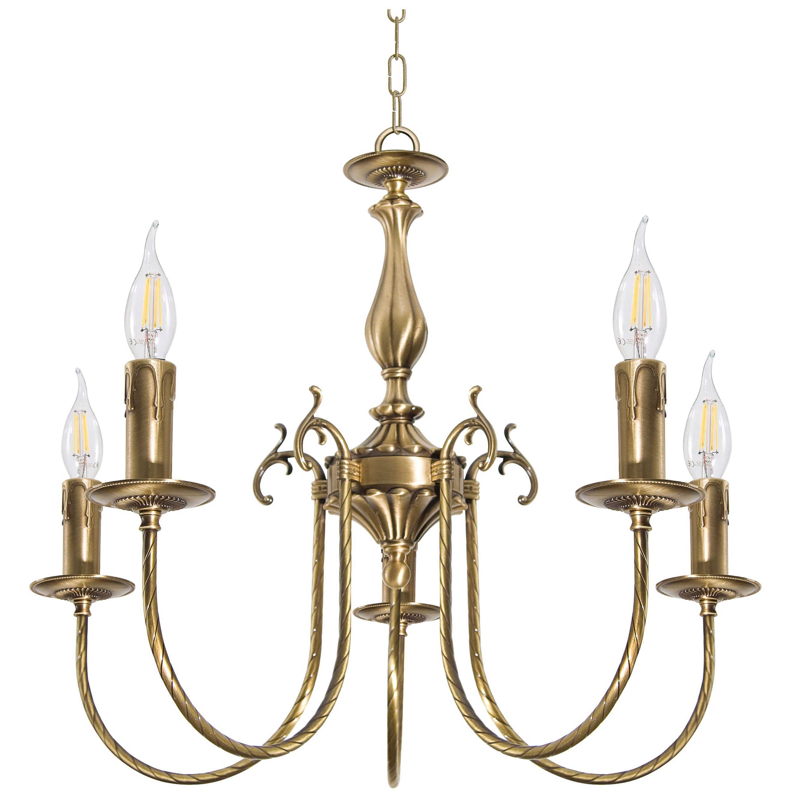 Licht-Erlebnisse Kronleuchter PETALO, ohne Leuchtmittel, Hängeleuchte Messing in Bronze Jugendstil E14 Wohnzimmer Esszimmer