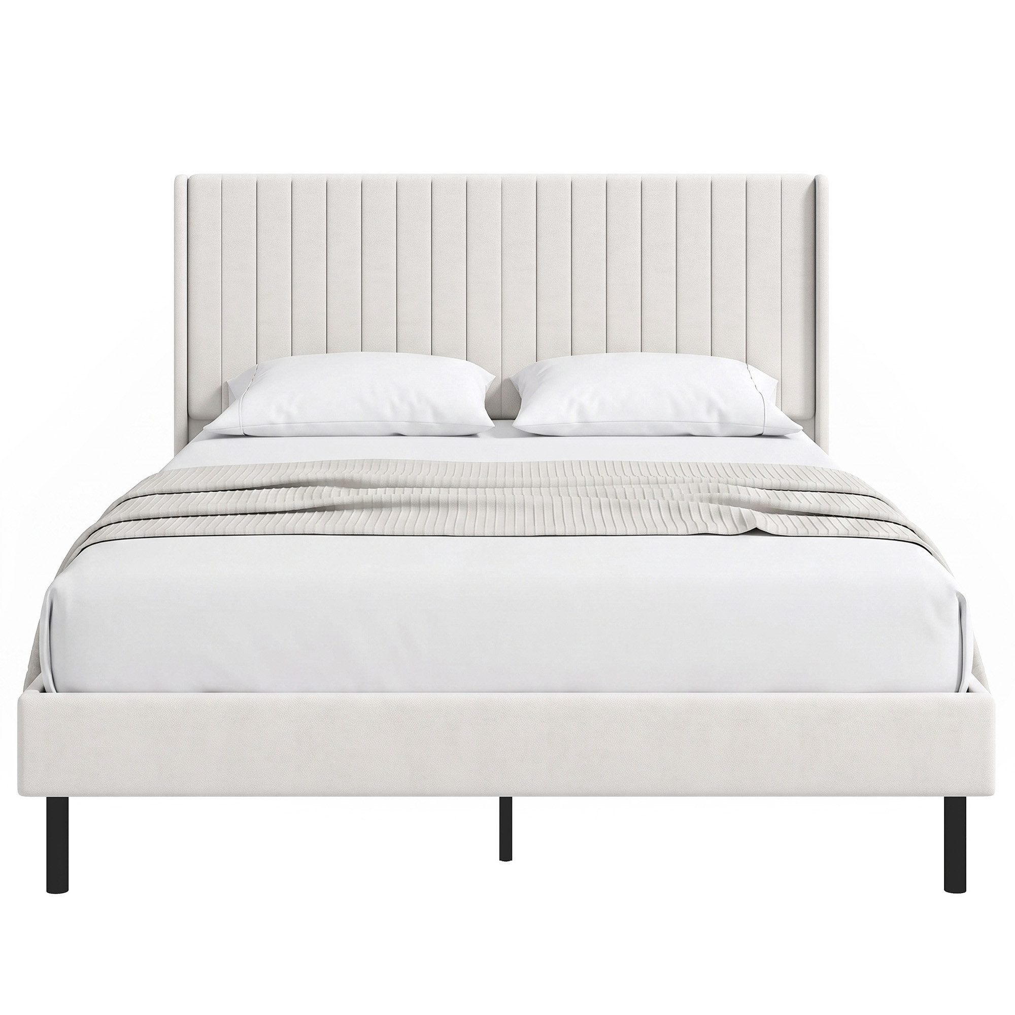HOMCOM Bettgestell Polsterbett 140x200cm, Holland-Samt, gepolstertes Kopfteil, Beige (Set, 1-tlg., Bettgestell mit Lattenrost), Verstellbares Kopfteil, 15 cm Bo – Bild 2 von 5