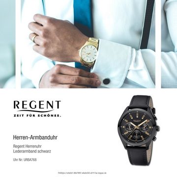 Regent Quarzuhr Regent Herren Armbanduhr Analog, (Analoguhr), Herren Armbanduhr rund, extra groß (ca. 44mm), Lederarmband