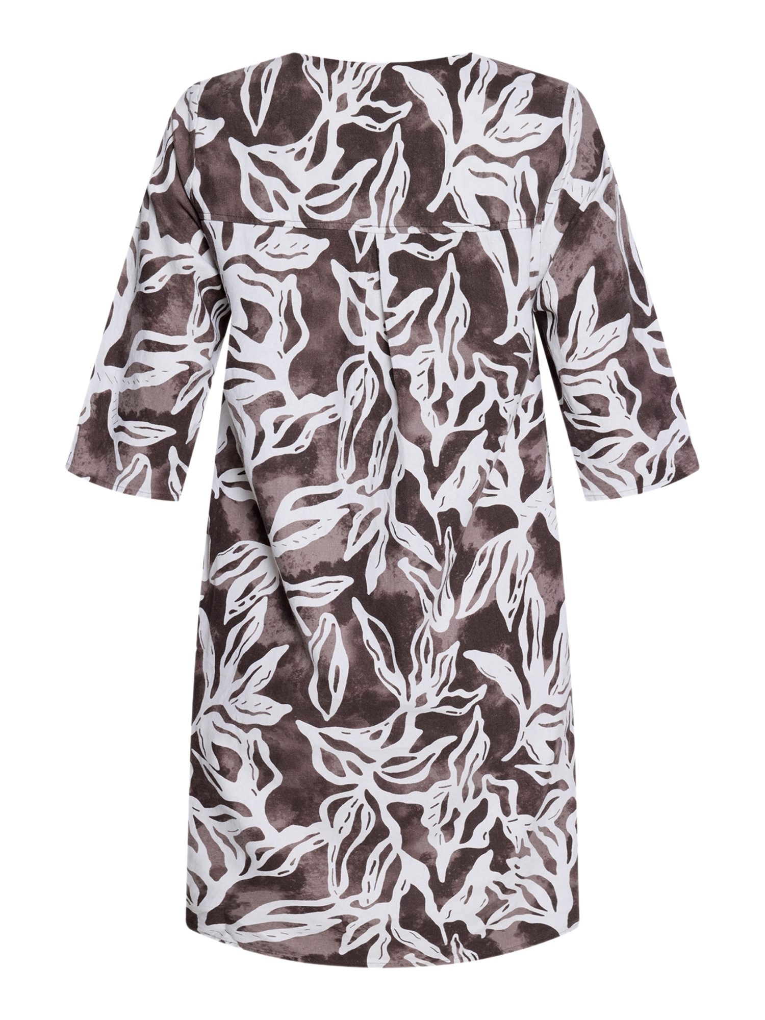 Cartoon Partykleid braun,Casual,Leinen,Floral,V-Ausschnitt,1/2 Arm,Gerade