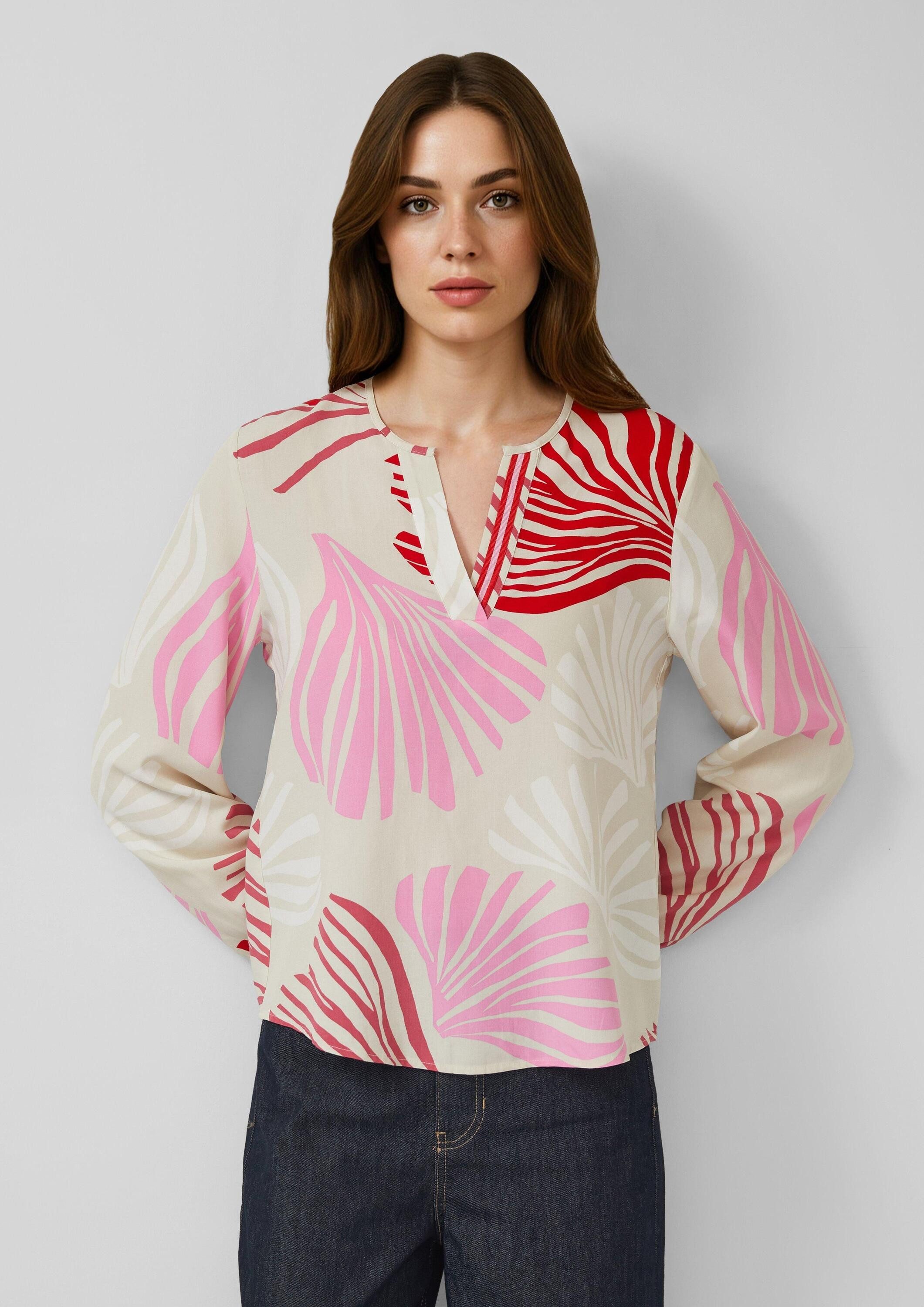 s.Oliver Langarmbluse Bluse Bluse mit Tunika-Ausschnitt und All-over-Print günstig online kaufen