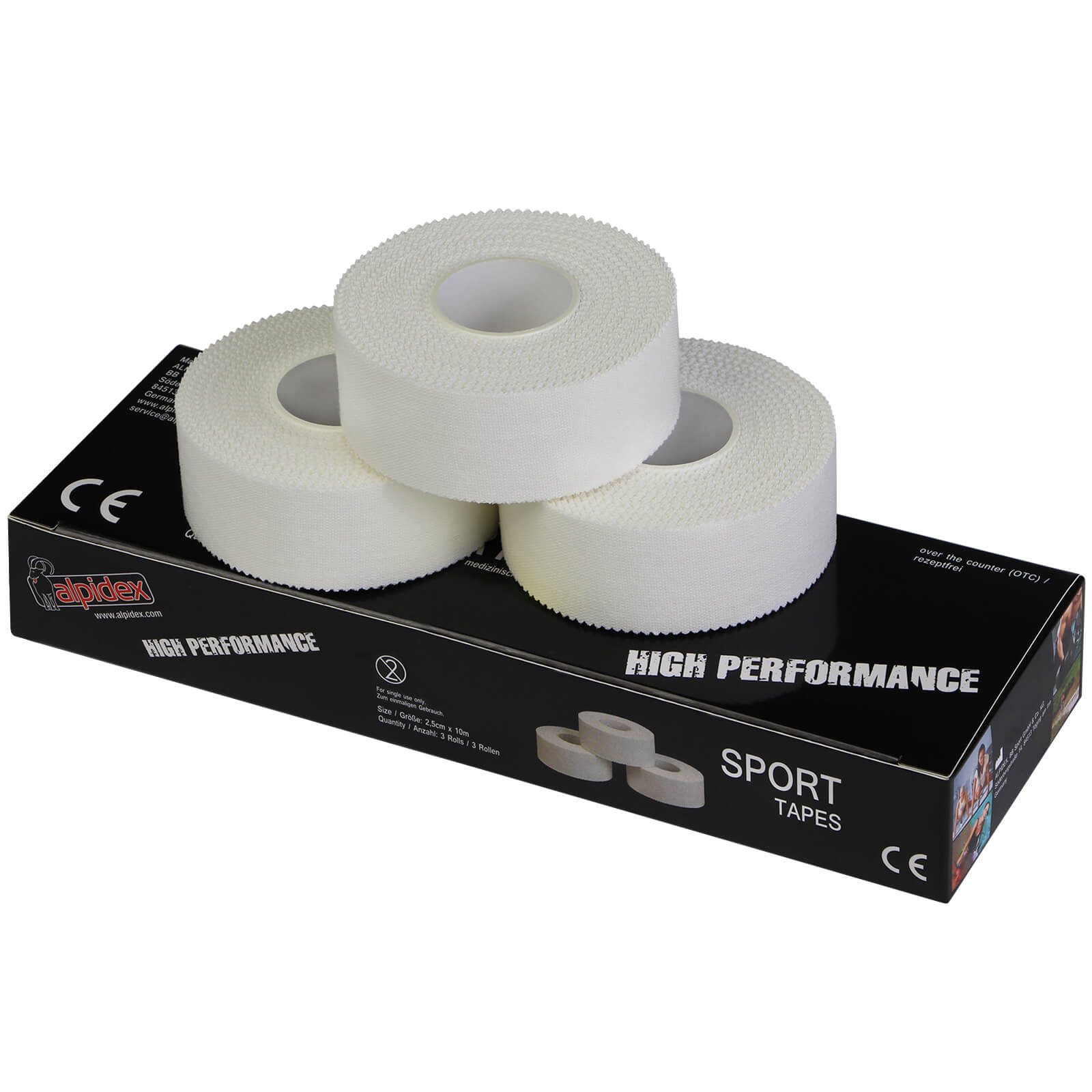 ALPIDEX Bandage 3 x ALPIDEX Sport Tape 2,5 cm x 10 m Farbe: weiß