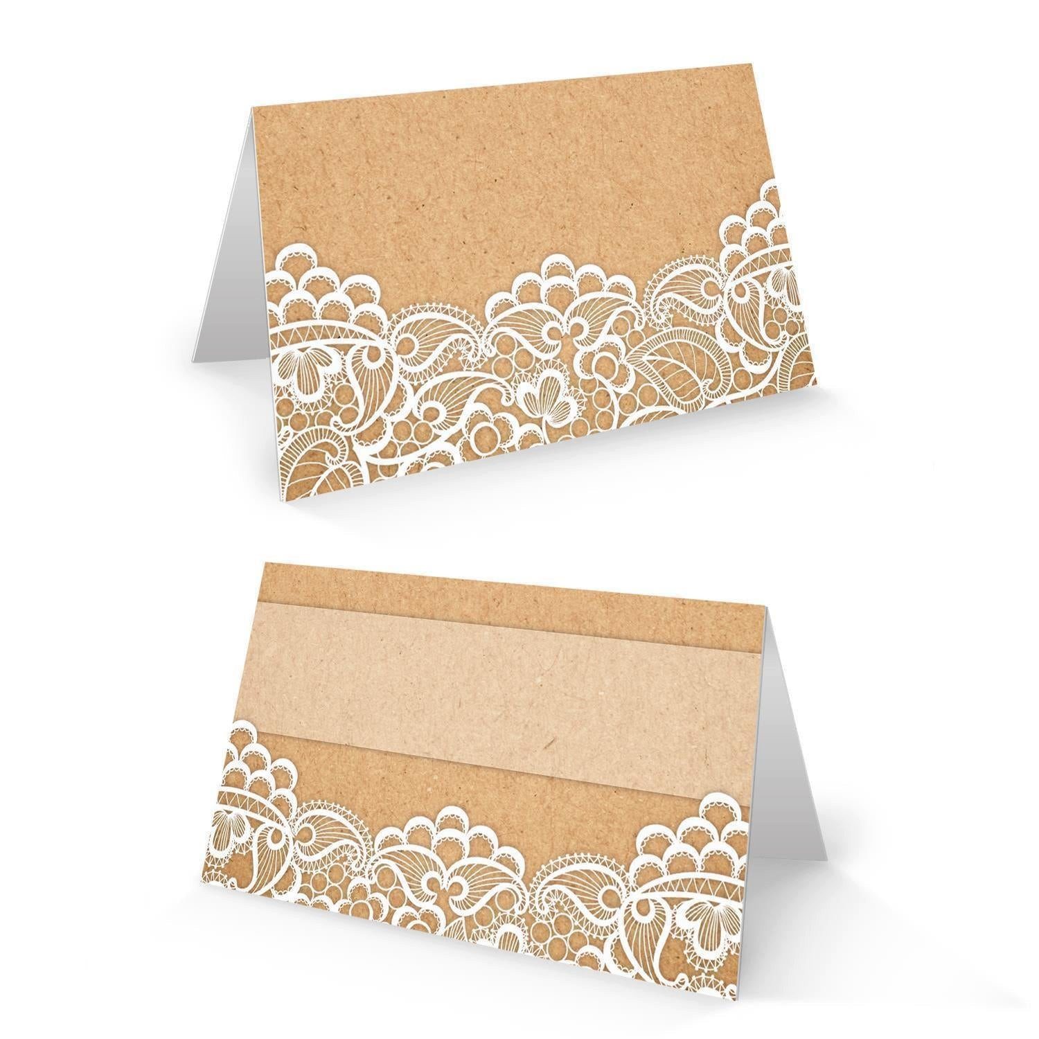 Logbuch-Verlag Klappkarte 100 Stück kleine weiß beige creme natur vintage Tischkarten SPITZE